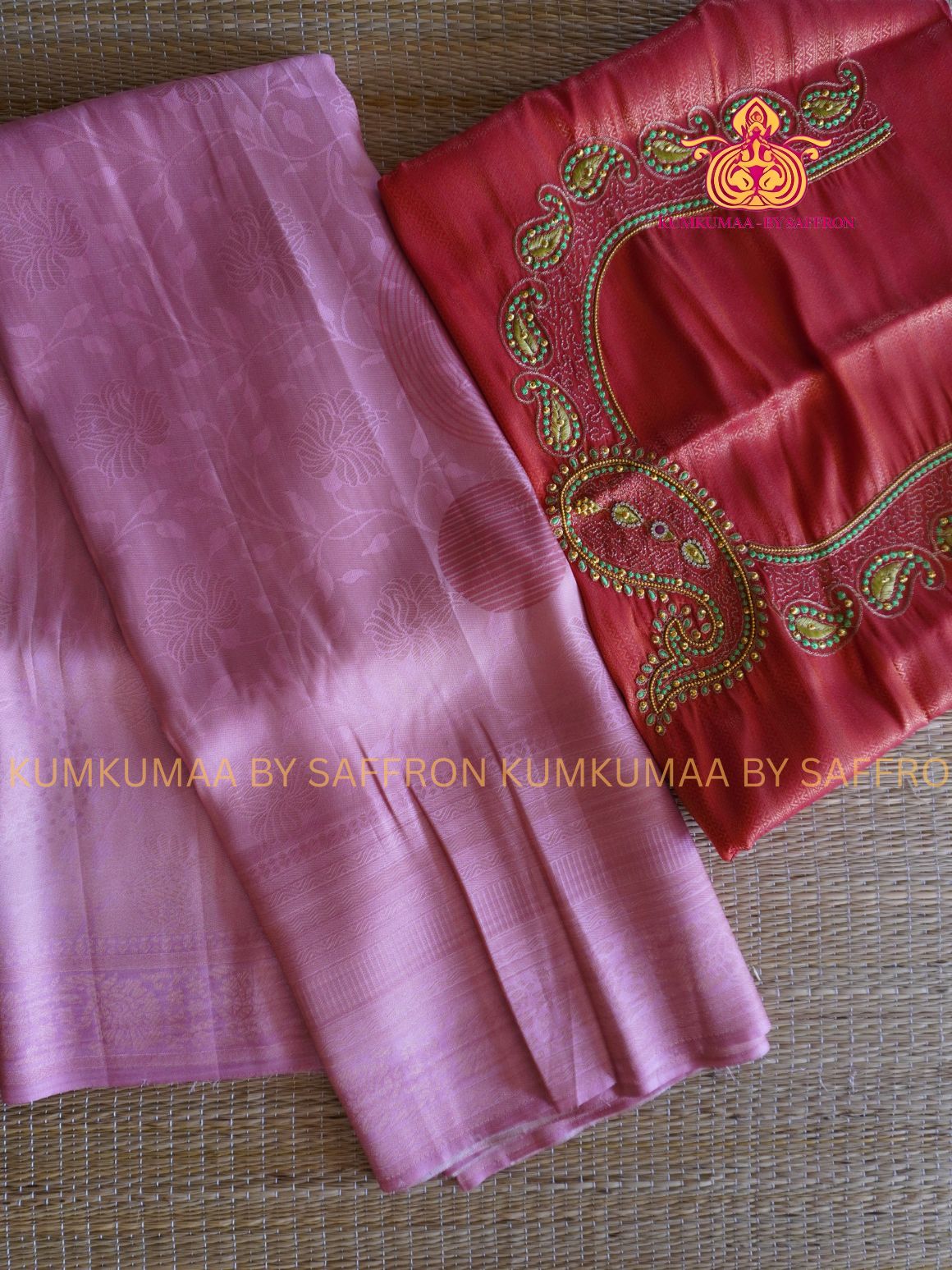 FANCY SAREE- PEACH saree - SELF TRENDY DESIGN SAREE- RED WORKED BLOUSE- TRADITIONAL TEMPLE WEAR- Beautiful saree for women - KUMKUMAA FANCY FOR ALL OCCASION