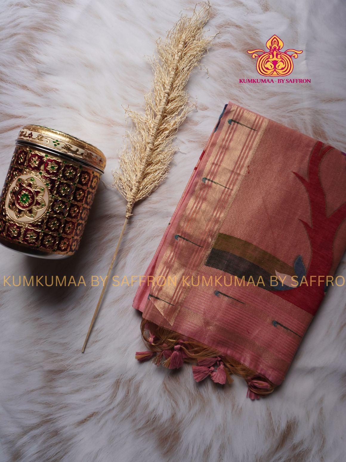 PAITHANI SAREE - ROSE GOLD SAREE WITH PAITHANI DESIGN - ETHNIC WEAR - EXCLUSIVE KUMKUMAA COLLECTION- MUNGA COTTON MATERIAL - PREMIUM QUALITY - GORGEOUS AND ROYAL