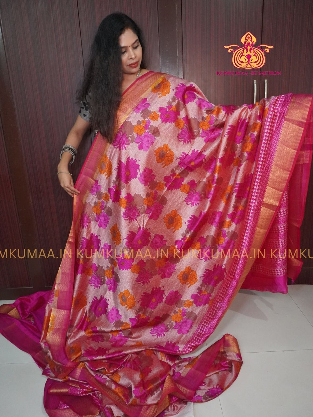 PATOLA SAREE  - COMFORTABLE FESTIVE Beautiful saree for women- PINK FLORAL PATOLA SAREE - ROSE FLORAL DESIGN - ZARI BORDER - KUMKUMAA TRENDY TRADITIONAL WEAR - Comfort - Confidence - Elegance