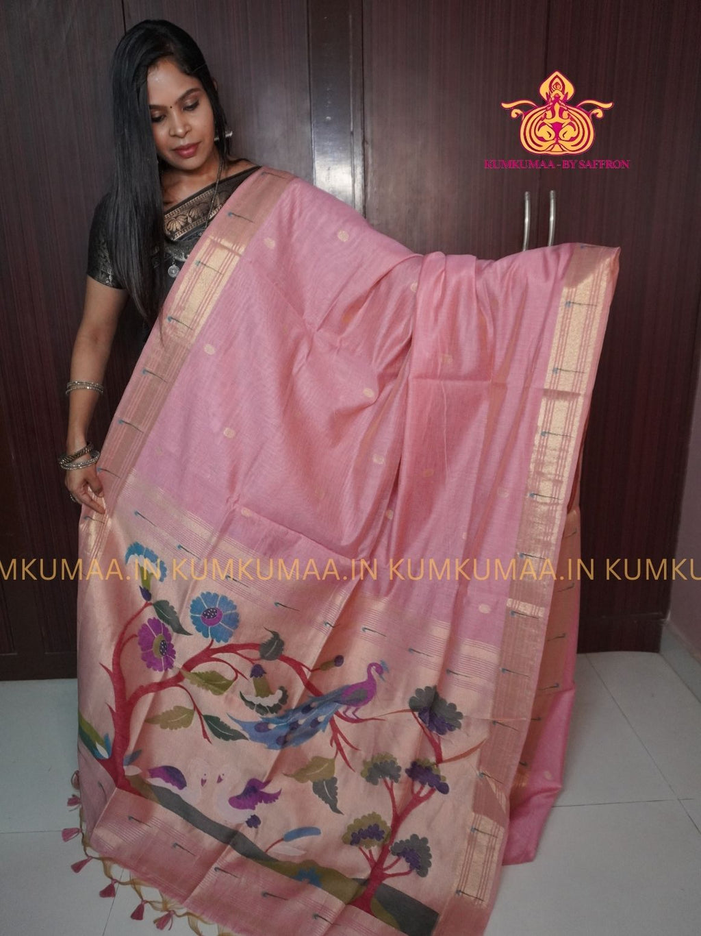 PAITHANI SAREE - ROSE GOLD SAREE WITH PAITHANI DESIGN - ETHNIC WEAR - EXCLUSIVE KUMKUMAA COLLECTION- MUNGA COTTON MATERIAL - PREMIUM QUALITY - GORGEOUS AND ROYAL