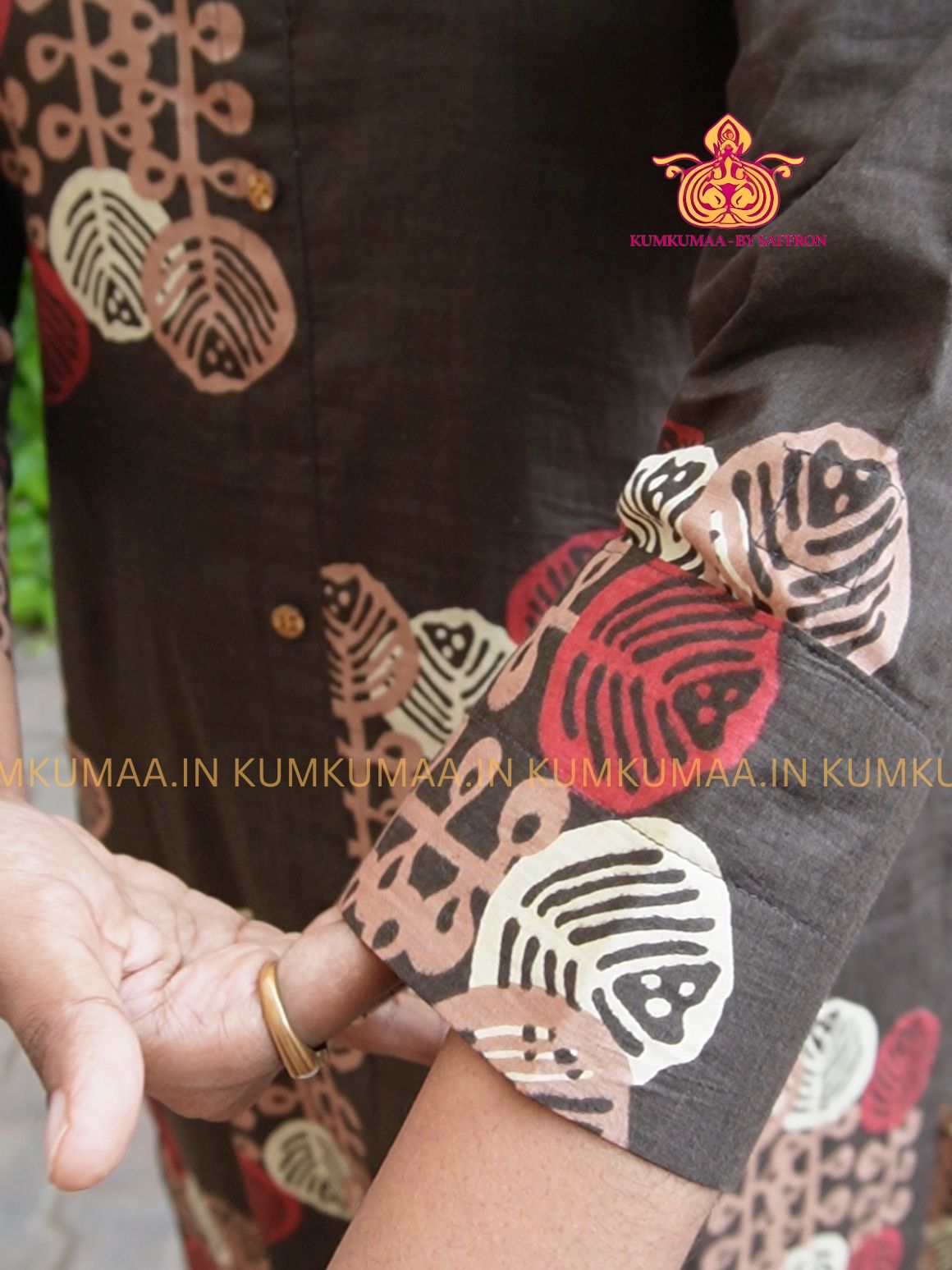 BROWN WITH ART SKIRTING KURTI WITH SHIRT COLLAR, STRAIGHT CUT KURTI , SMART FIT, KUMKUMAA CREATION, CUSTOM MADE KURTI