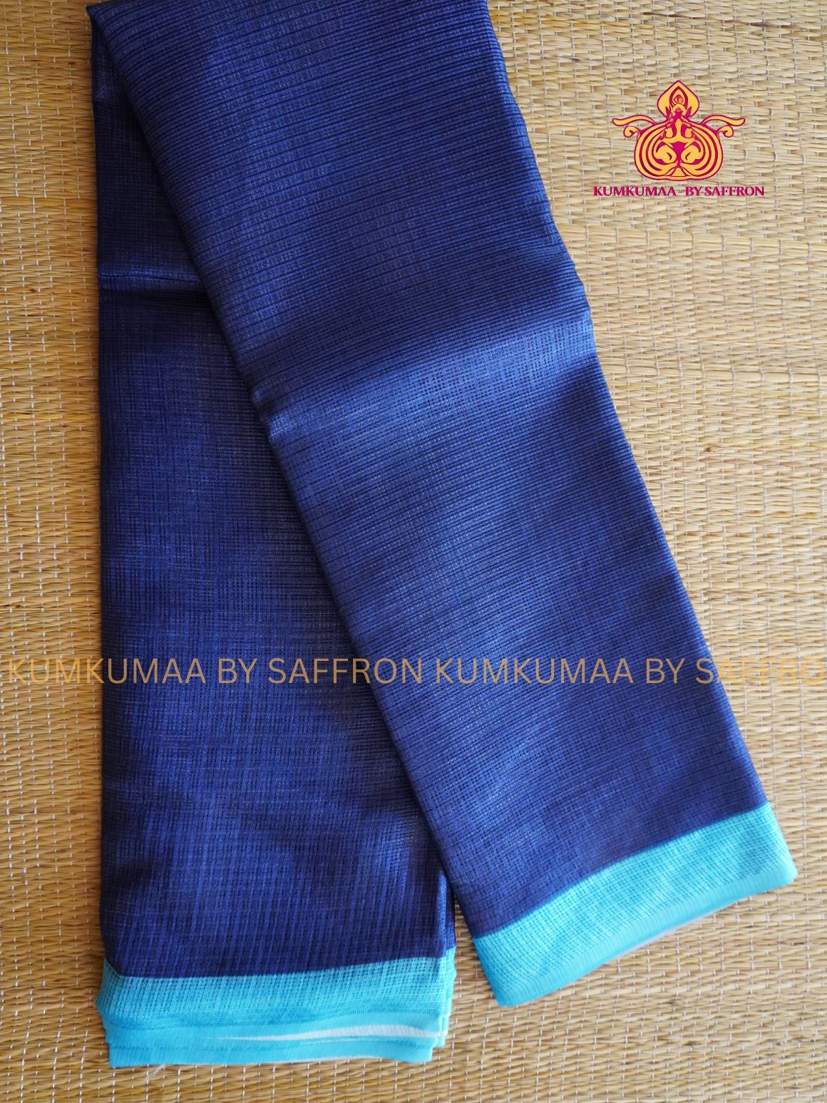 KOTA - NAVY BLUE-LIGHT BLUE SAREE - PLAIN SAREE - PRINTED BLOUSE- Kumkumaa LIGHT WEIGHT - BREATHABLE SAREE- FANCY AND ELEGANT