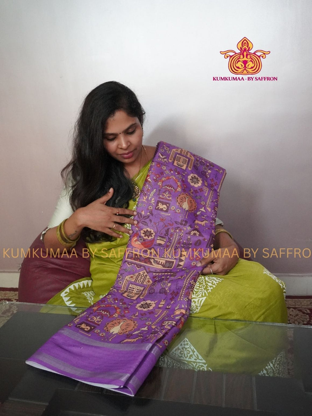 LINEN COTTON- LAVENDER COLOUR SAREE- ANIMAL DESIGN PRINTED - Soft and comfortable everyday wear saree - WITH BLOUSE - Kumkumaa exclusive - Comfort wear Collection- Trendy and comfortable