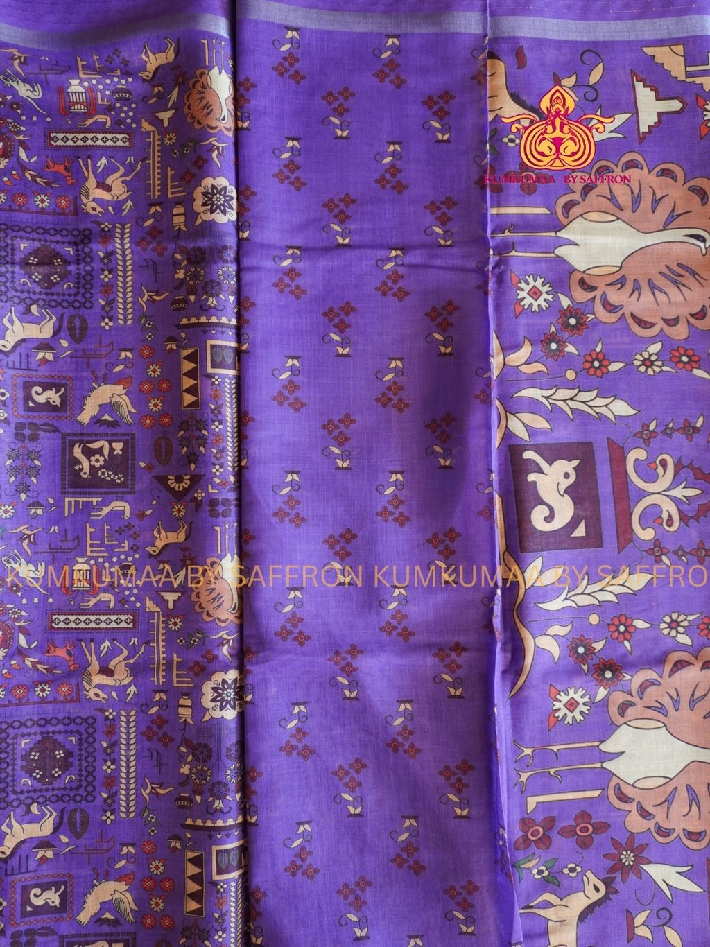 LINEN COTTON- LAVENDER COLOUR SAREE- ANIMAL DESIGN PRINTED - Soft and comfortable everyday wear saree - WITH BLOUSE - Kumkumaa exclusive - Comfort wear Collection- Trendy and comfortable