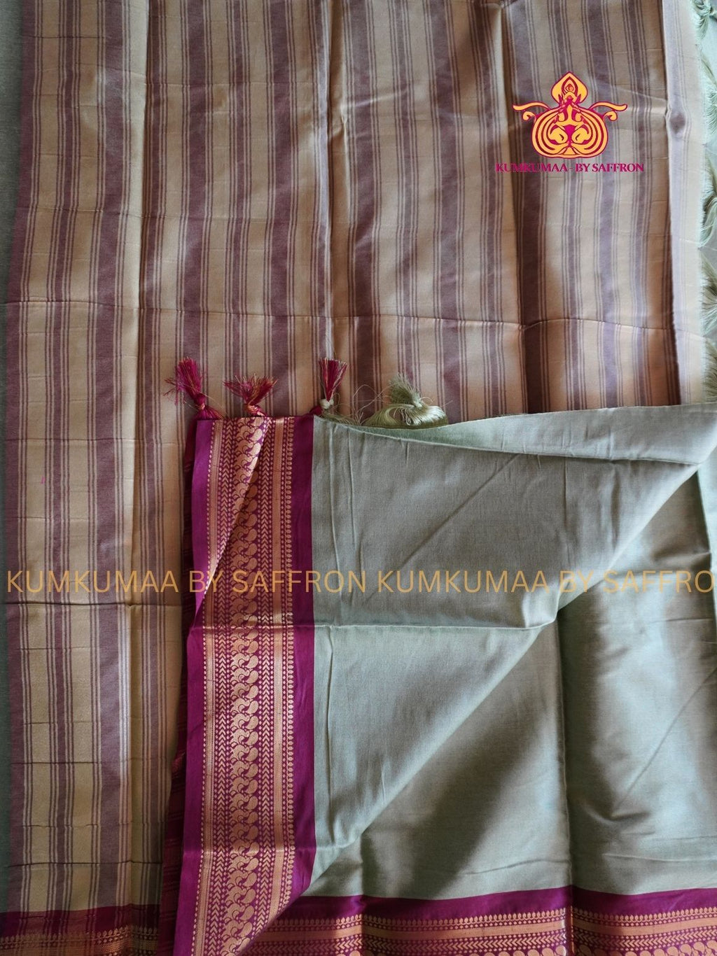 MERCEDISED COTTON-OLIVE GREEN AND MAROON SAREE WITH BLOUSE- KANCHI STYLE BORDER- TRADITIONAL WEAR - Kumkumaa FESTIVE WEAR - EXCLUSIVE SHINY AND SOFT