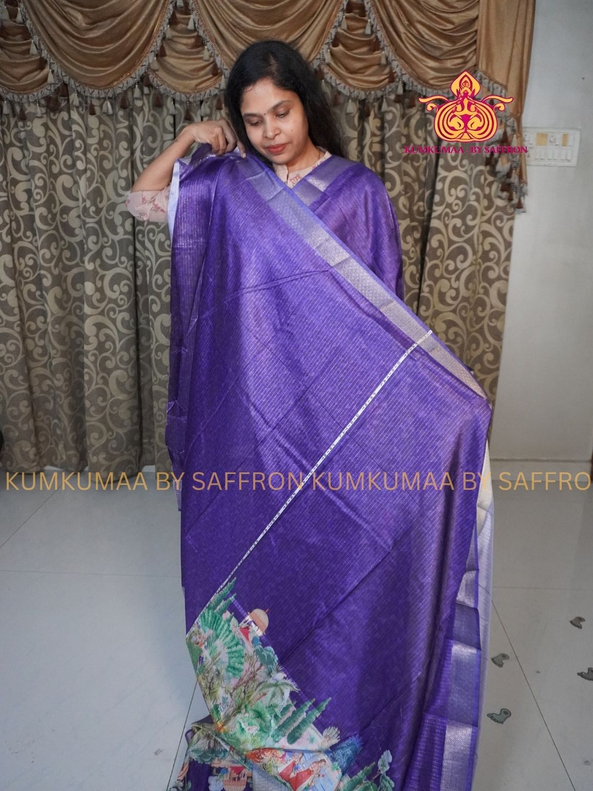Dola Silk - COMFORTABLE FESTIVE Beautiful saree for women- PURPLE - ZARI STRIPES DESIGN - ANIMAL &amp; FOREST PRINT - KUMKUMAA TRENDY TRADITIONAL WEAR - Comfort - Confidence - Elegance
