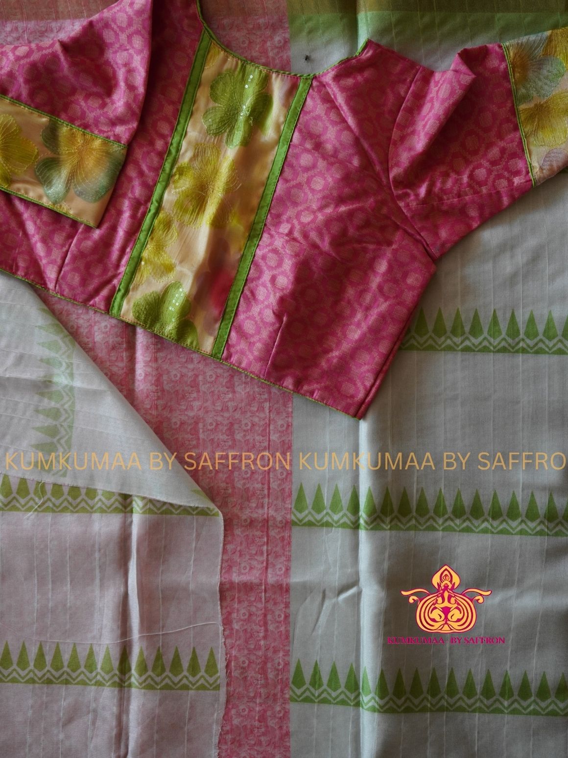 TUSSAR SILK -WHITE WITH MULTICOLOUR TILAK PRINTED SAREE- WITH FULLY STITCHED BLOUSE - LATEST COLLECTION - KUMKUMAA BY SAFFRON - UNIQUE DESIGN