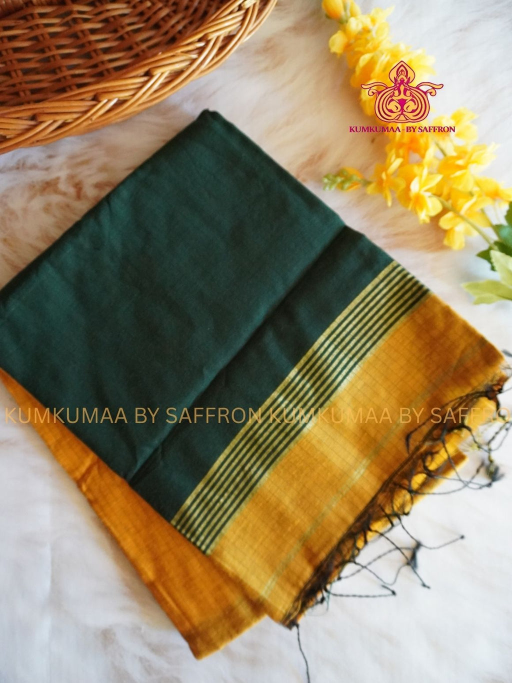 SILK COTTON - YELLOW AND GREEN CHECKED SAREE WITH BLOUSE -SOFT AND ELEGANT - Kumkumaa FESTIVE - COMFORTABLE TREND - TRADITIONAL