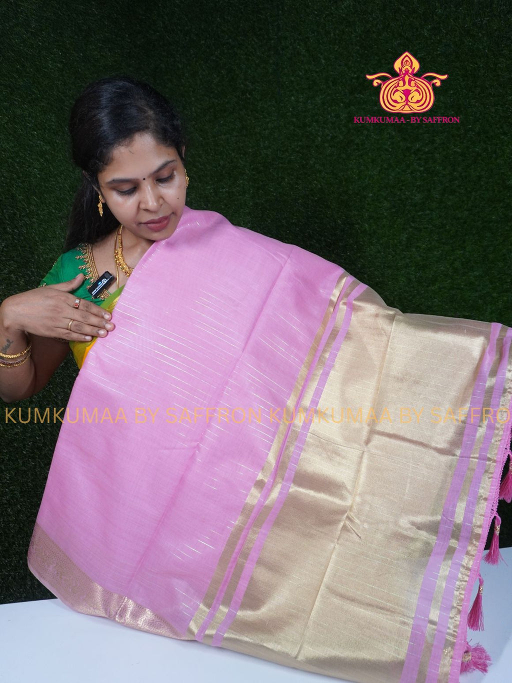 FANCY SAREE - BABY PINK WITH GOLD SAREE - STRIPPED DESIGN ALL OVER- TRENDY TEMPLE WEAR SAREE- Beautiful saree for women - KUMKUMAA FANCY FOR ALL OCCASION