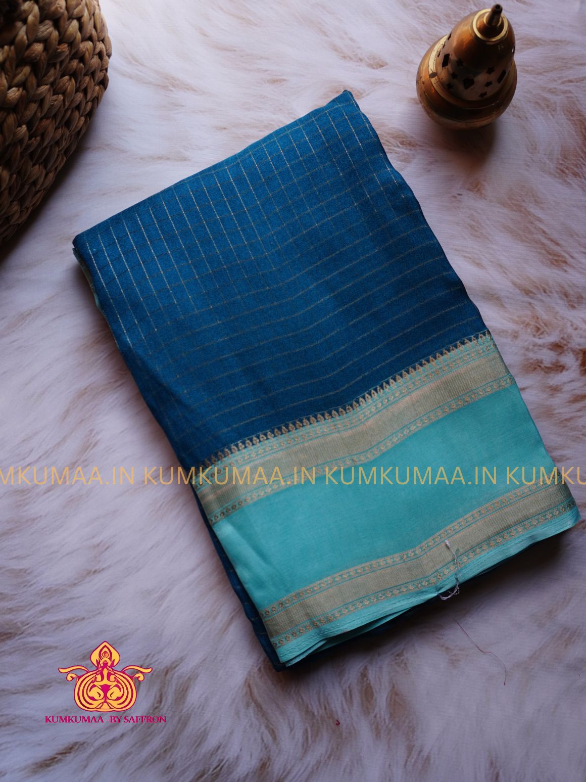 MYSORE Silk SAREE - FESTIVE Beautiful saree for women- LIGHT BLUE WITH BABY BLUE COLOUR- CHECKED GOLD DESIGN - RETTAPET BORDER- KUMKUMAA TRENDY TRADITIONAL WEAR - Comfort - Confidence - Elegance