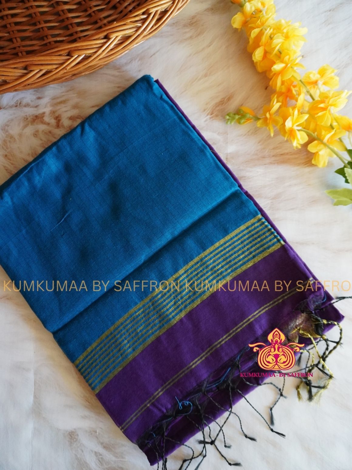 SILK COTTON - PURPLE AND BLUE CHECKED SAREE WITH BLOUSE - Kumkumaa FESTIVE - COMFORTABLE TREND - TRADITIONAL