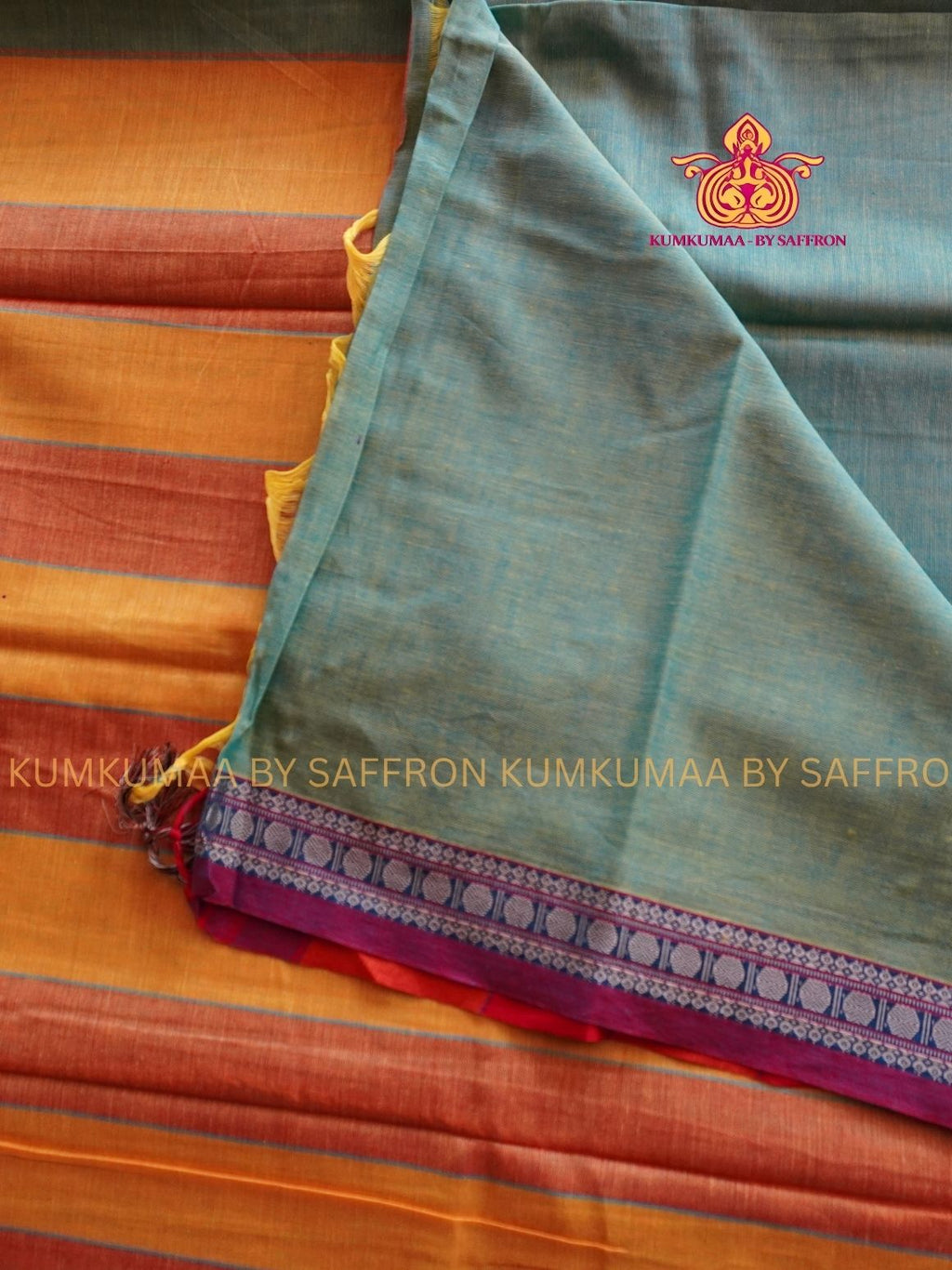 NARAYANPET - GREEN YELLOW AND MAJANTA SAREE - RUDHRAKSH BORDER- WITH BLOUSE - Kumkumaa SPECIAL COLLECTION- COMFORT MEETS TRADITION