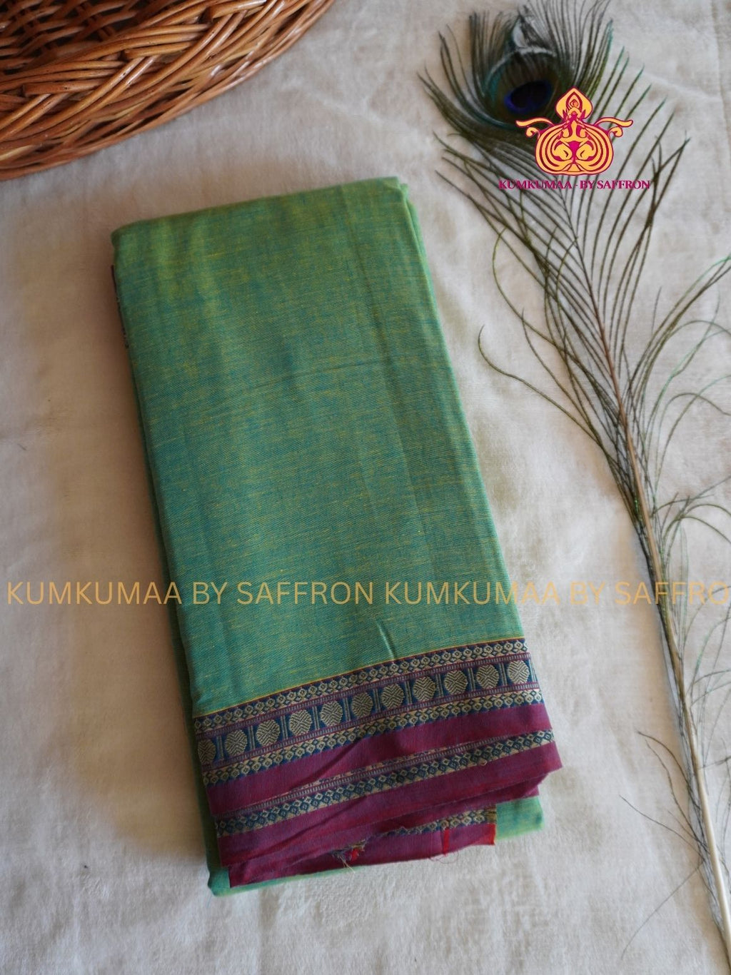 NARAYANPET - GREEN YELLOW AND MAJANTA SAREE - RUDHRAKSH BORDER- WITH BLOUSE - Kumkumaa SPECIAL COLLECTION- COMFORT MEETS TRADITION