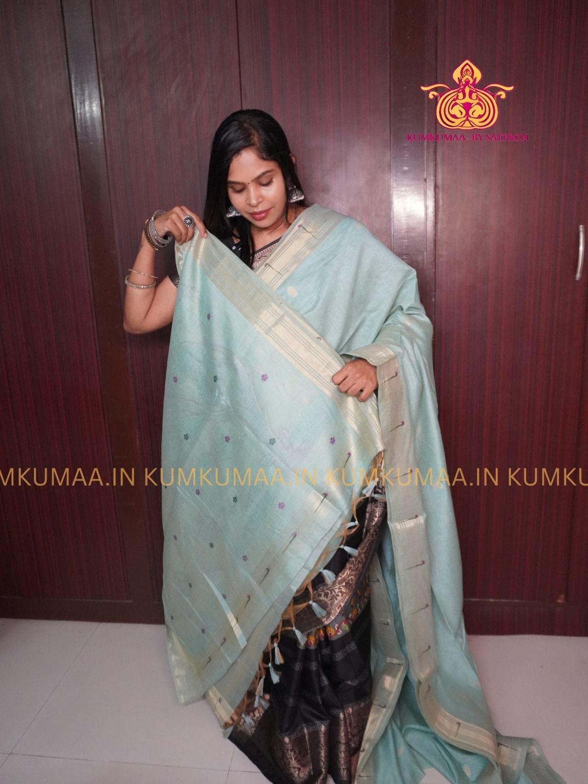 PAITHANI SAREE - PISTA GREEN SAREE WITH PAITHANI DESIGN - ETHNIC WEAR - EXCLUSIVE KUMKUMAA COLLECTION- MUNGA COTTON MATERIAL - PREMIUM QUALITY - GORGEOUS AND ROYAL