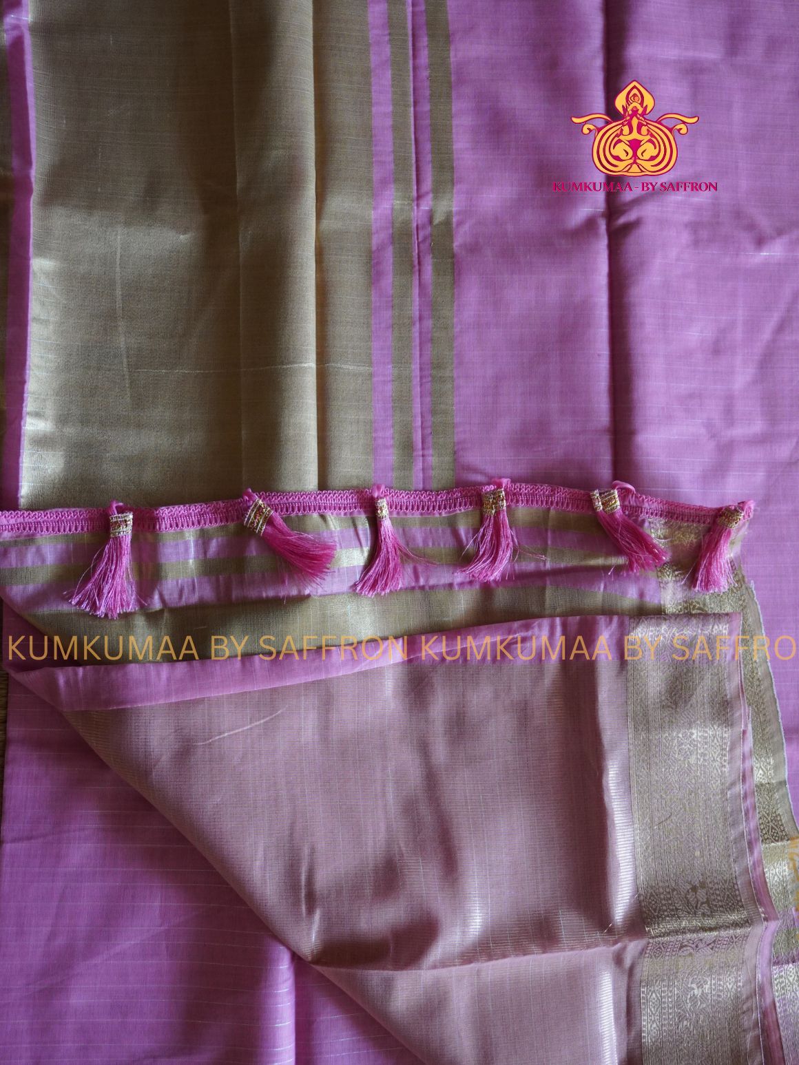 FANCY SAREE - BABY PINK WITH GOLD SAREE - STRIPPED DESIGN ALL OVER- TRENDY TEMPLE WEAR SAREE- Beautiful saree for women - KUMKUMAA FANCY FOR ALL OCCASION