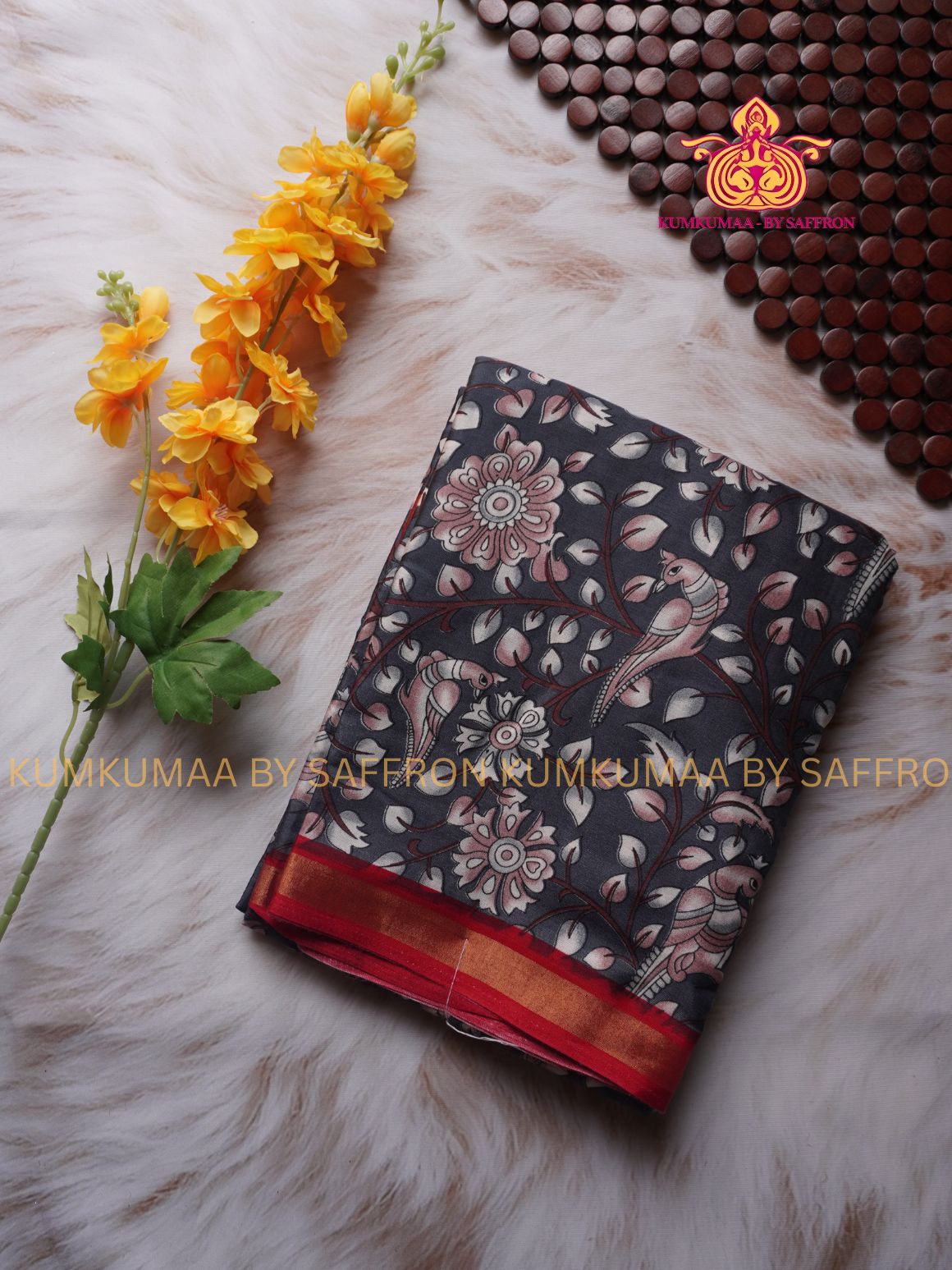MUL COTTON SILK- GRAY & RED SAREE WITH BLOUSE - FLORAL PEACOCK PRINT- SOFTEST EVERYDAY WEAR - BEST COTTON SAREE- COMFORT AND TRENDY - STYLE WITH COMFORT - Kumkumaa EVERYDAY SAREE