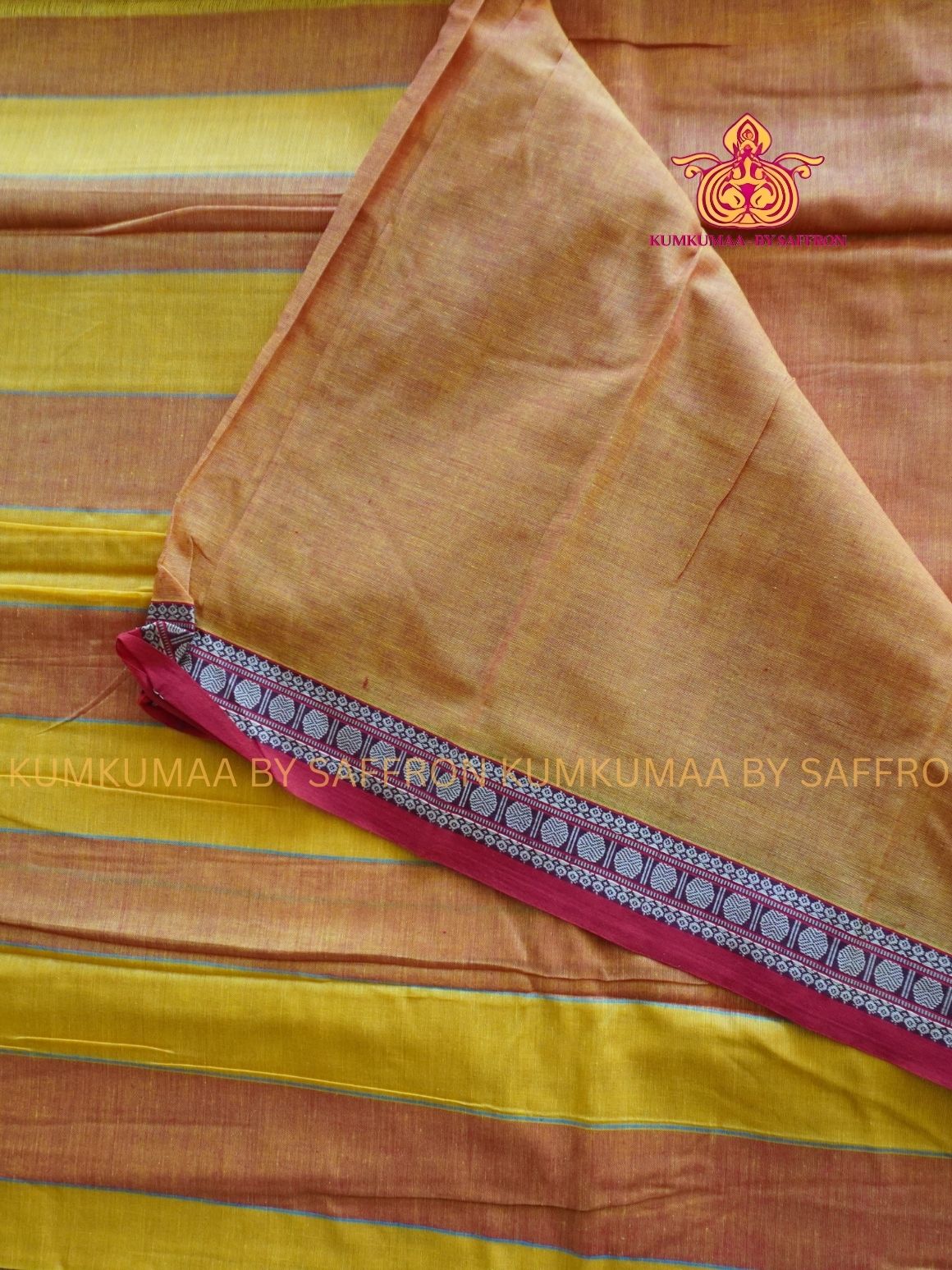 NARAYANPET - ORANGE YELLOW AND MAJANTA SAREE - RUDHRAKSH BORDER- WITH BLOUSE - Kumkumaa SPECIAL COLLECTION- COMFORT MEETS TRADITION