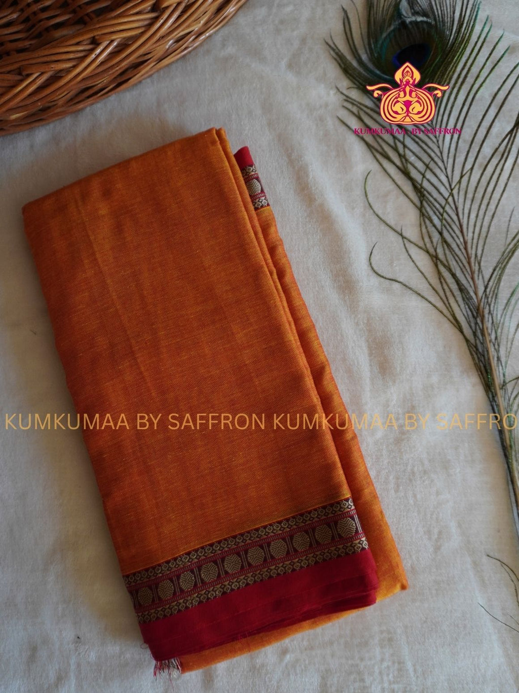 NARAYANPET - ORANGE YELLOW AND MAJANTA SAREE - RUDHRAKSH BORDER- WITH BLOUSE - Kumkumaa SPECIAL COLLECTION- COMFORT MEETS TRADITION