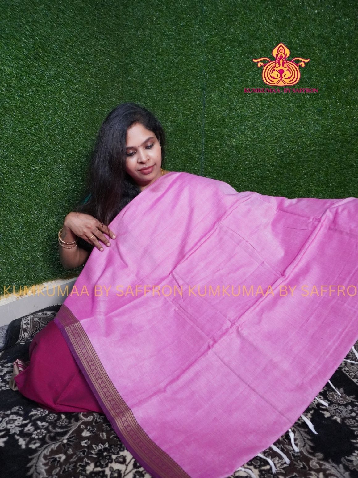 NARAYANPET - PINK AND MAJANTA SAREE - MANGO BORDER- WITH BLOUSE - Kumkumaa SPECIAL COLLECTION- COMFORT MEETS TRADITION