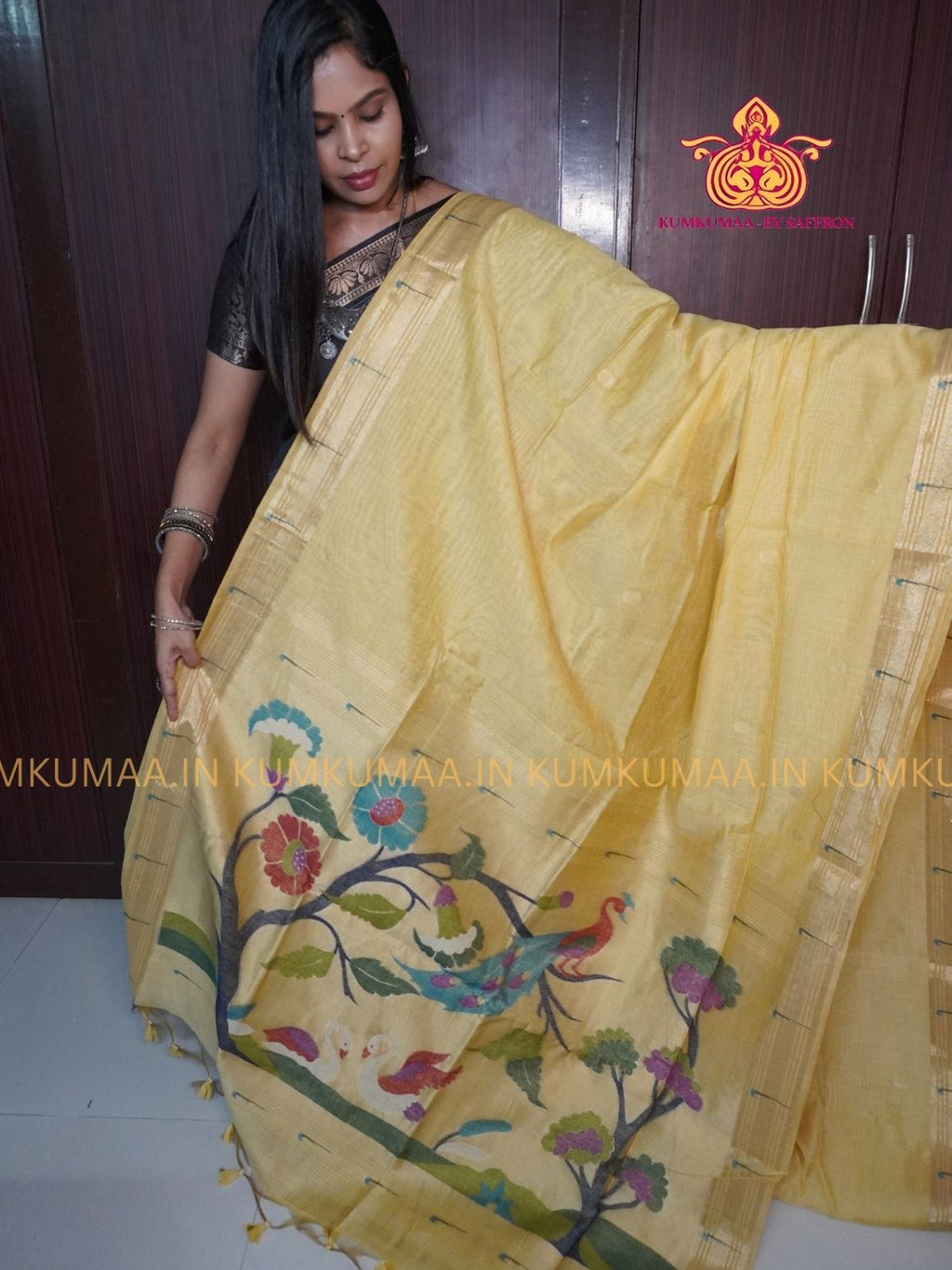 PAITHANI SAREE - MANGO YELLOW SAREE WITH PAITHANI DESIGN - ETHNIC WEAR - EXCLUSIVE KUMKUMAA COLLECTION- MUNGA COTTON MATERIAL - PREMIUM QUALITY - GORGEOUS AND ROYAL
