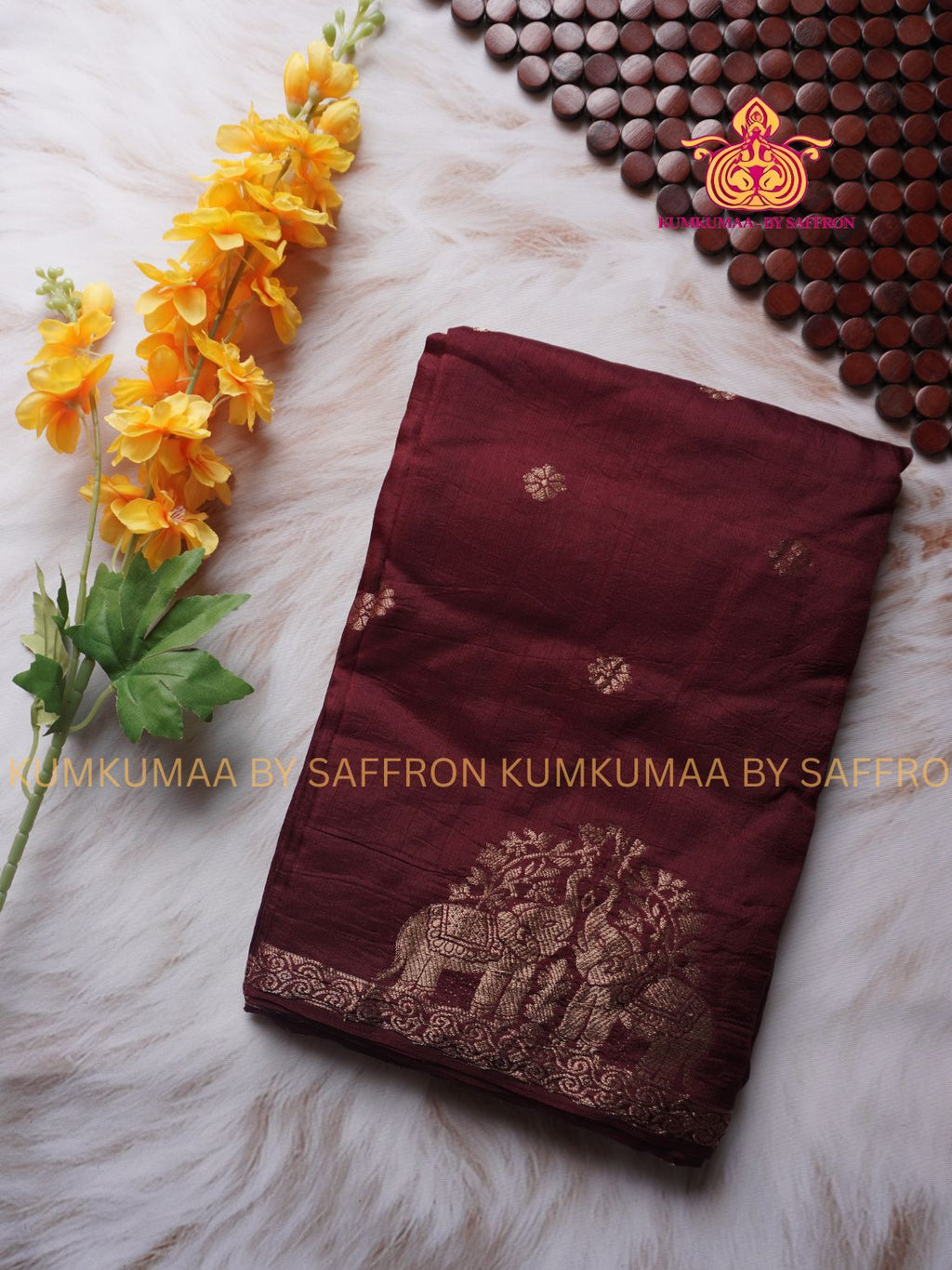 VISCOSE SAREE -BROWN SAREE WITH GOLD WEAVING - PARTY WEAR - EXCLUSIVE KUMKUMAA COLLECTION-FLOWY MATERIAL- CHIC AND GORGEOUS