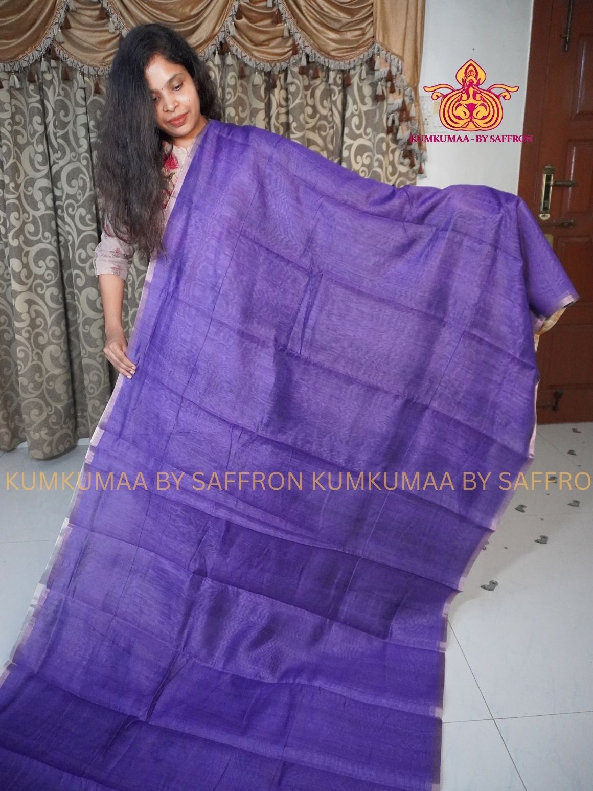 CHANDERI COTTON - PURPLE - FLORAL BLOUSE PIECE AND PALLU- PROFESSIONAL WEAR- MINIMALIST BORDER - LATEST COLLECTION - KUMKUMAA BY SAFFRON - ELITE DESIGN