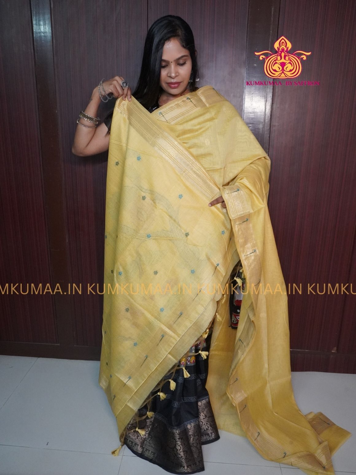 PAITHANI SAREE - MANGO YELLOW SAREE WITH PAITHANI DESIGN - ETHNIC WEAR - EXCLUSIVE KUMKUMAA COLLECTION- MUNGA COTTON MATERIAL - PREMIUM QUALITY - GORGEOUS AND ROYAL