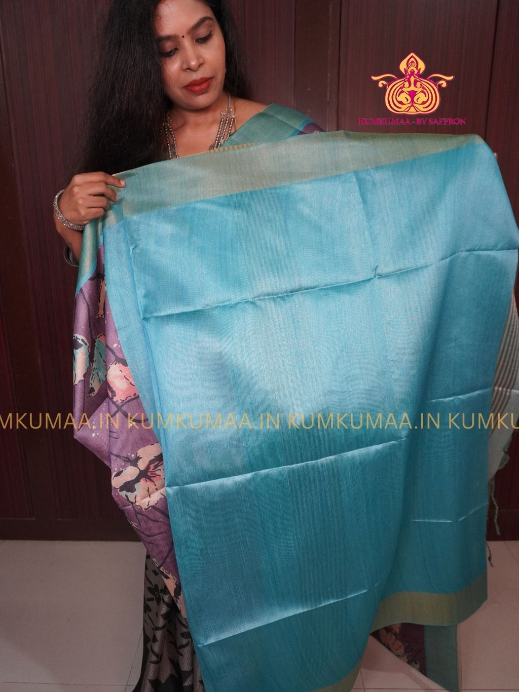 TUSSAR SILK - PURPLE AND BLUE - FLOWER DESIGN SAREE - WITHOUT BORDER - LATEST COLLECTION - KUMKUMAA BY SAFFRON - UNIQUE DESIGN