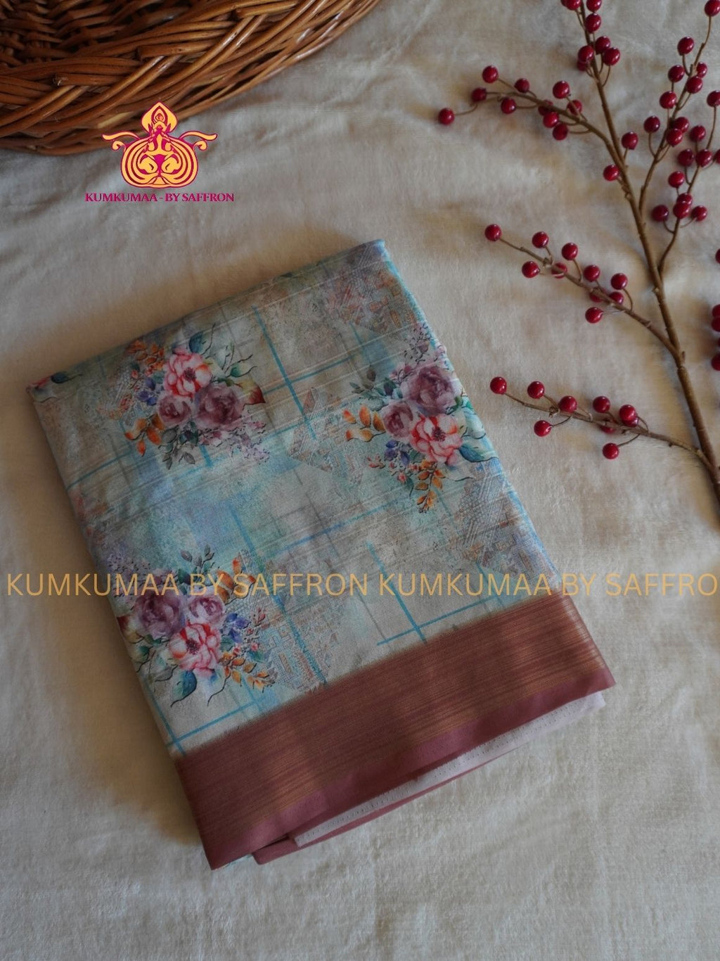 TUSSAR SILK -PASTEL GREEN WITH FLORAL PRINTED SAREE - LATEST COLLECTION - KUMKUMAA BY SAFFRON - UNIQUE DESIGN