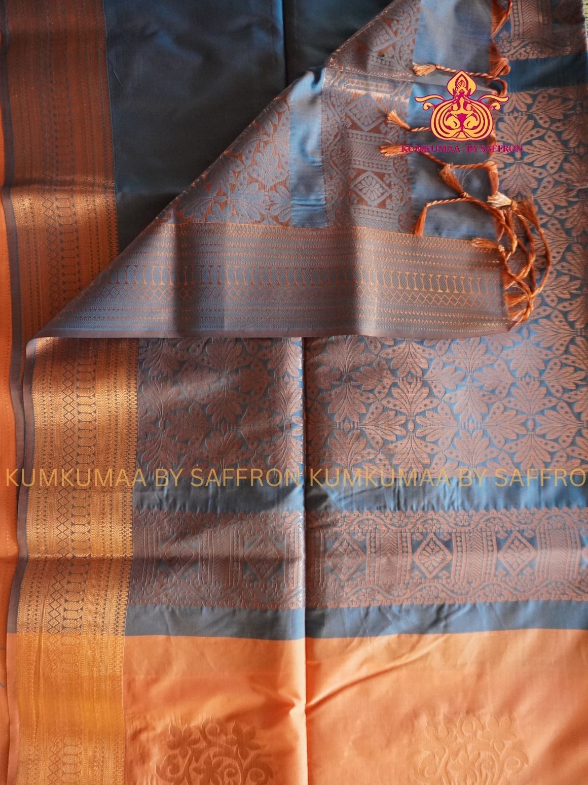 SOFT SILK - ORANGE - BLUE GRAY ELEGANT FESTIVE Beautiful saree for women -ZARI WEAVING- KUMKUMAA SPECIAL SOFT SILK SAREE - TRADITIONAL AND FESTIVE