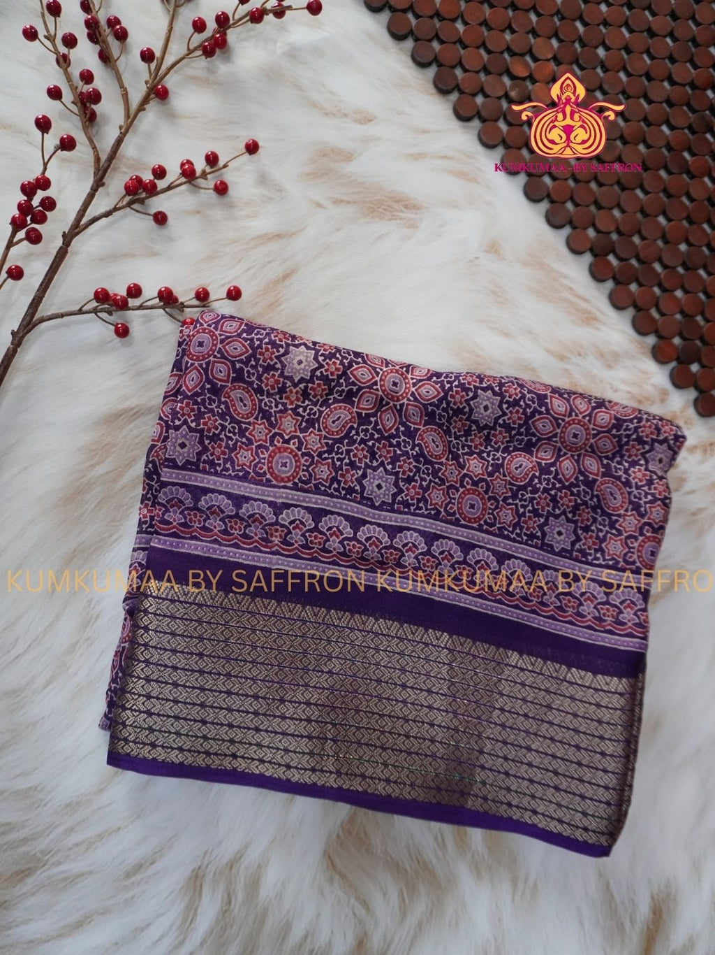 GEORGETTE- NAVY BLUE SAREE WITH AJRAKH DESIGN - ETHNIC WEAR - EXCLUSIVE KUMKUMAA COLLECTION- FLOWY MATERIAL -CHIC AND GORGEOUS