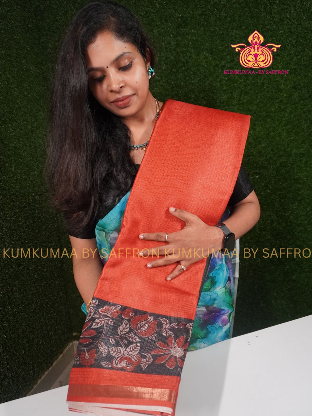 KOTA - RUST ORANGE WITH BLACK SAREE - FLORAL BORDER Kumkumaa LIGHT WEIGHT - BREATHABLE SAREE- FANCY AND ELEGANT