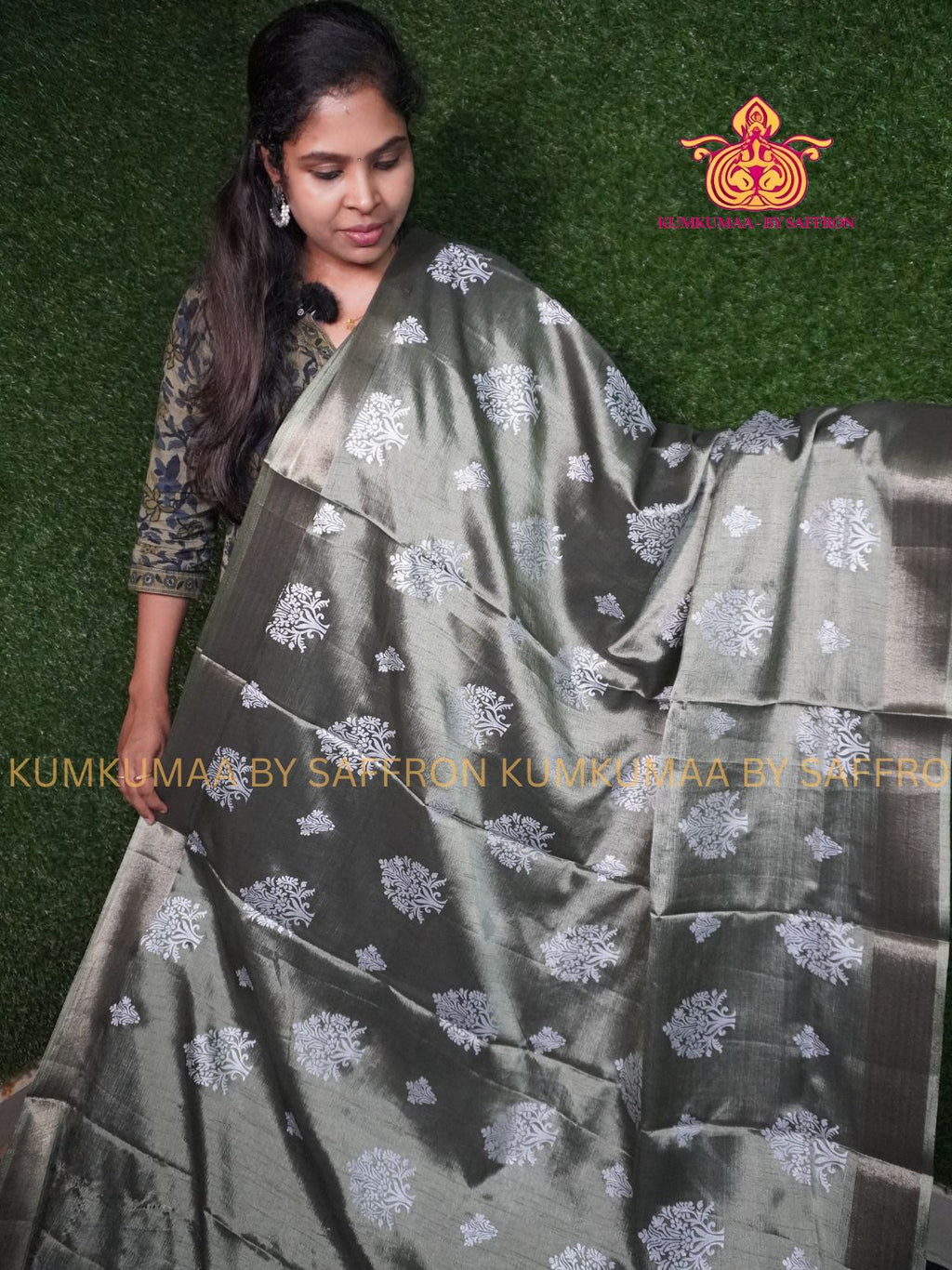 FANCY SAREE - OLIVE GREEN WITH WHITE PRINT SAREE - MALAI SILK SAREE- TRENDY WEAR SAREE- Beautiful saree for women - KUMKUMAA FANCY FOR ALL OCCASION