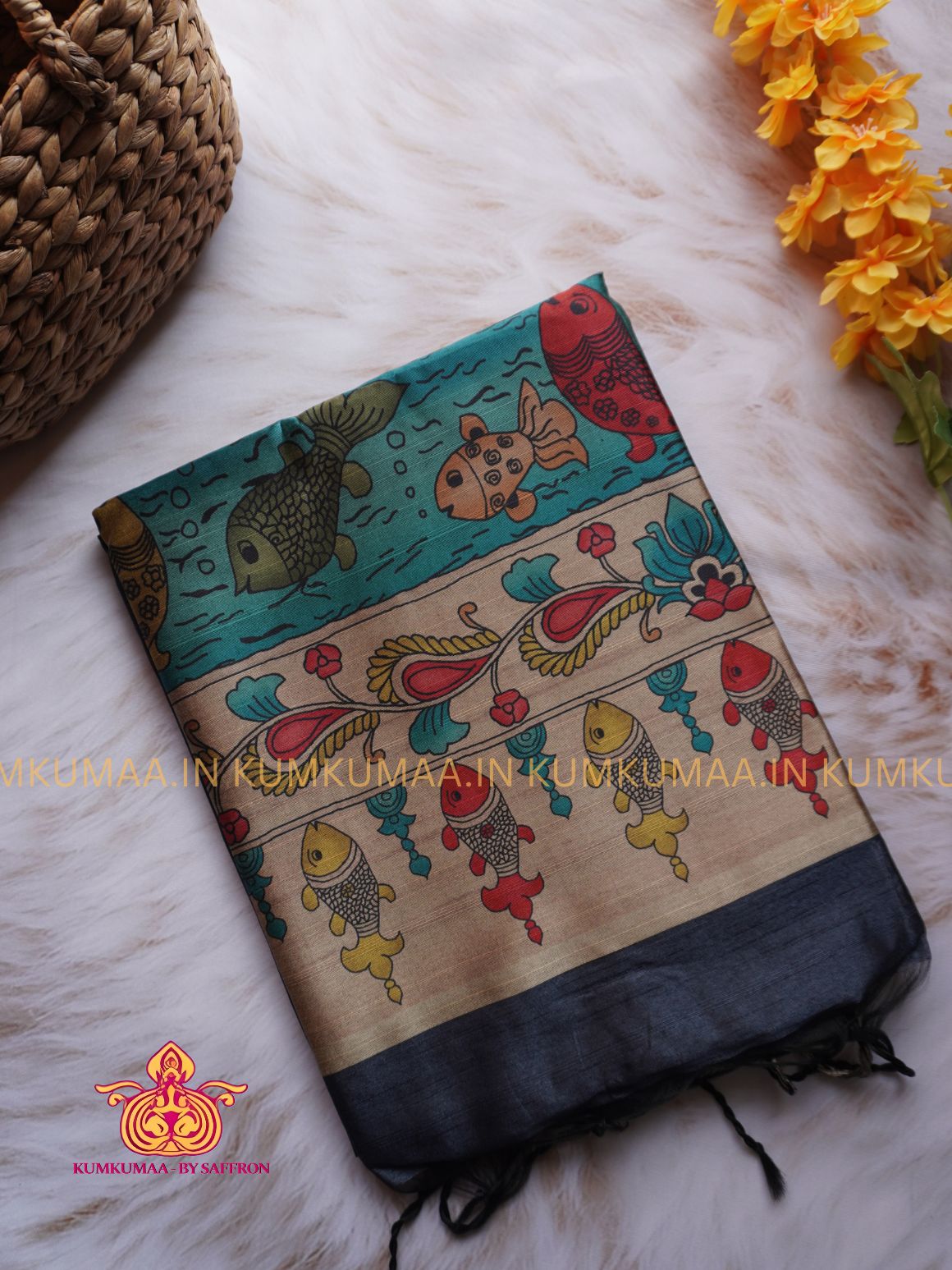 SEMI RAW SILK SAREE - NAVY BLUE AND LIGHT BLUE, BEIGE - PRINTED PALLU - TRENDY WEAR SAREE- Beautiful saree for women - KUMKUMAA TRENDY FOR ALL OCCASION