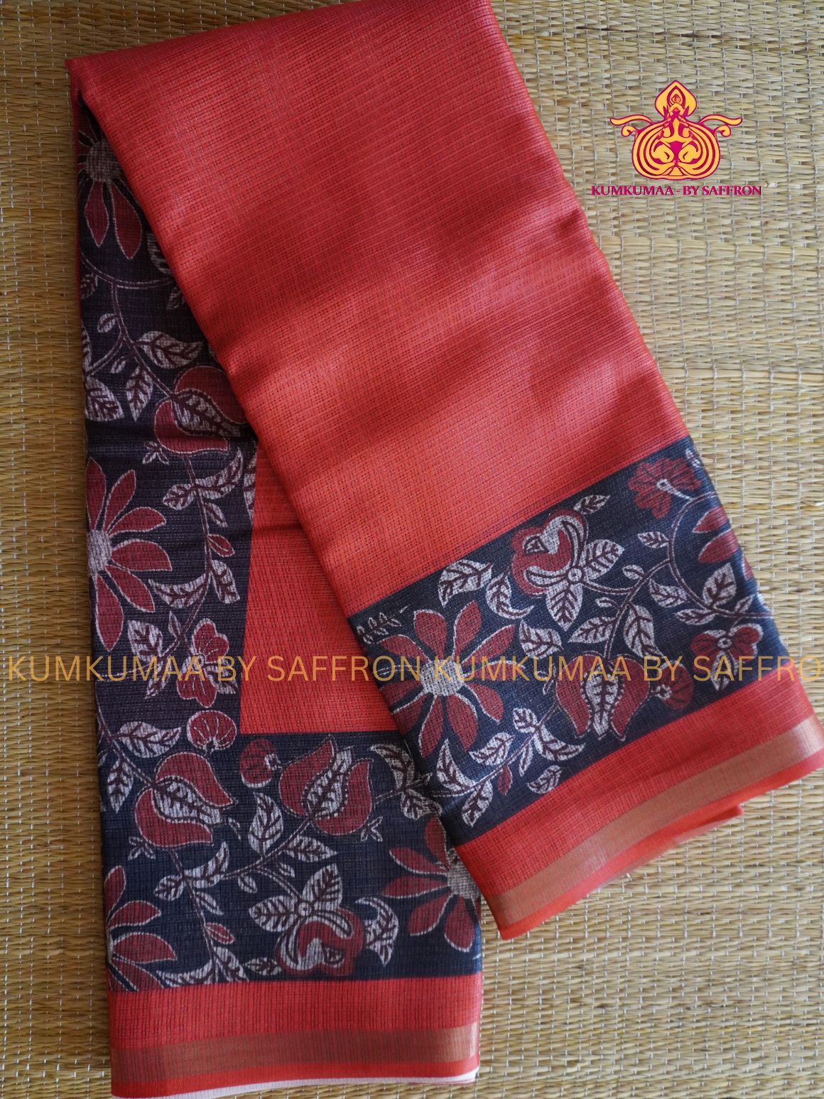 KOTA - RUST ORANGE WITH BLACK SAREE - FLORAL BORDER Kumkumaa LIGHT WEIGHT - BREATHABLE SAREE- FANCY AND ELEGANT