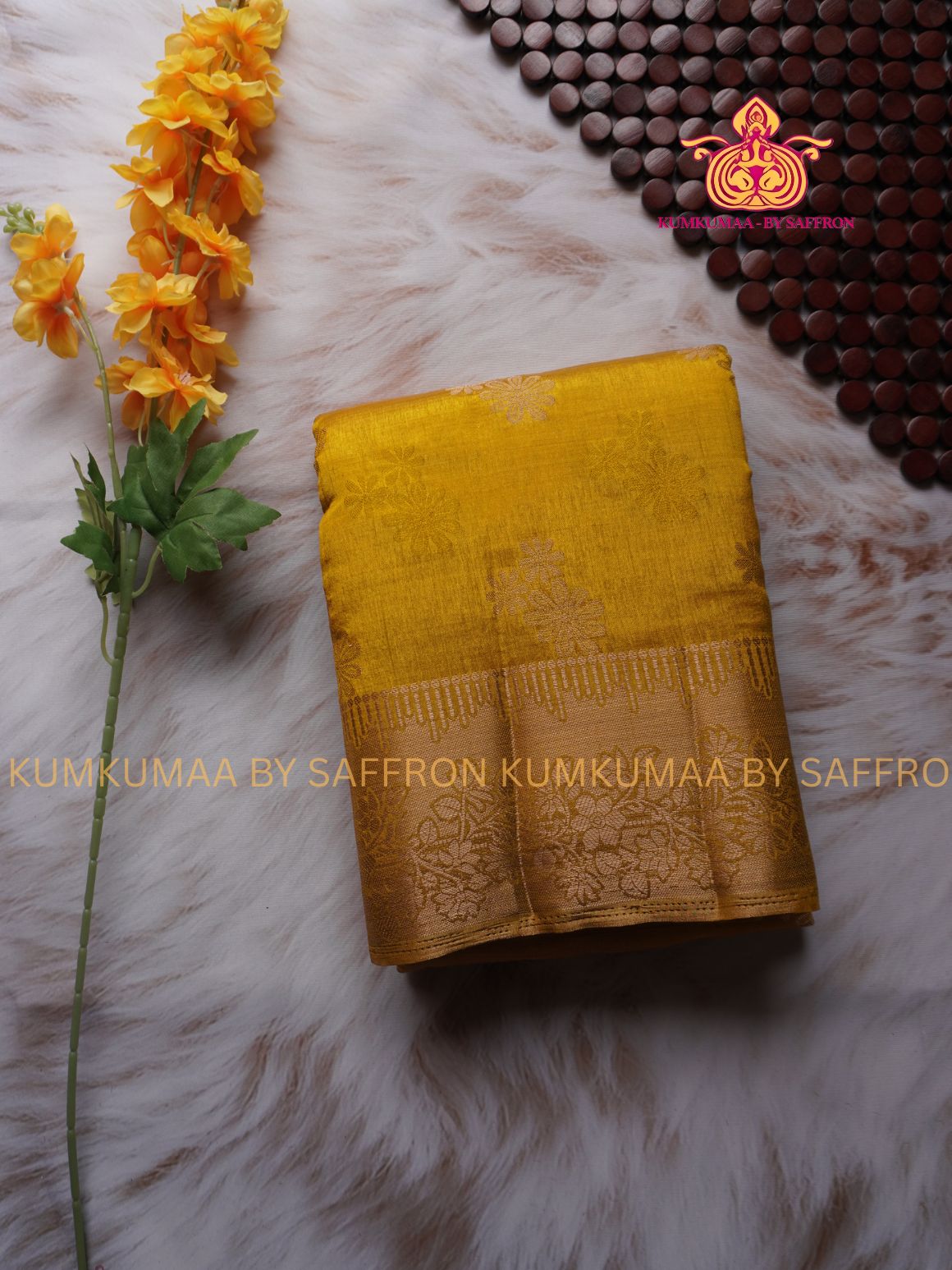 RAW SILK SAREE - LEMON YELLOW SAREE WITH FLORAL DESIGN - ETHNIC WEAR - EXCLUSIVE KUMKUMAA COLLECTION- RAW SILK MATERIAL - FESTIVE