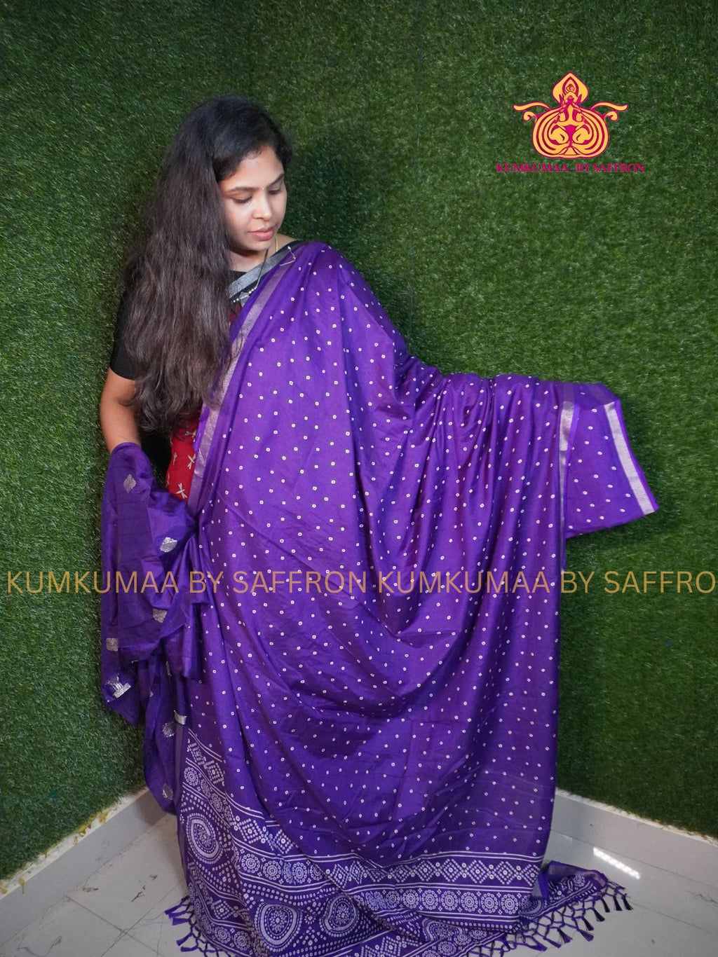 SOFT MUL COTTON SILK- PURPLE SAREE WITH FANCY BLOUSE -TIE DYE BHANDINI PRINT- Kumkumaa FESTIVE - SEQUENCE BANARASI BLOUSE - OCCASION ELEGANCE - STYLISH AND BEAUTIFUL