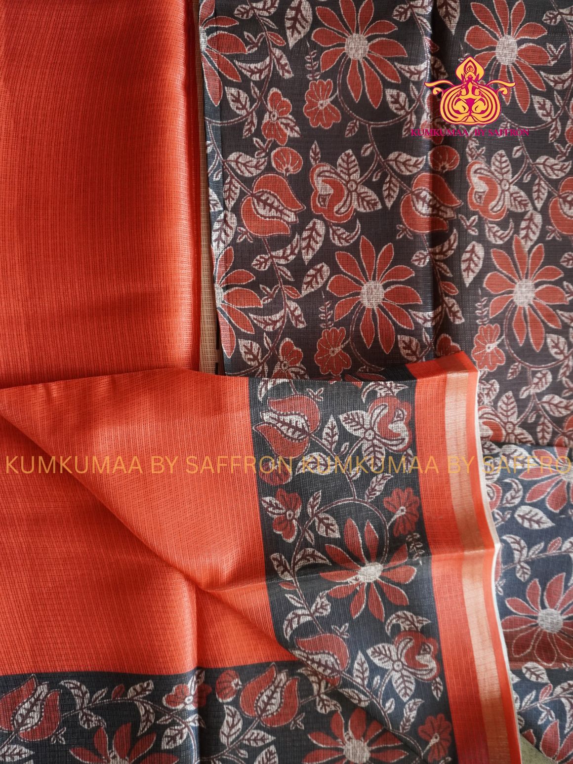 KOTA - RUST ORANGE WITH BLACK SAREE - FLORAL BORDER Kumkumaa LIGHT WEIGHT - BREATHABLE SAREE- FANCY AND ELEGANT