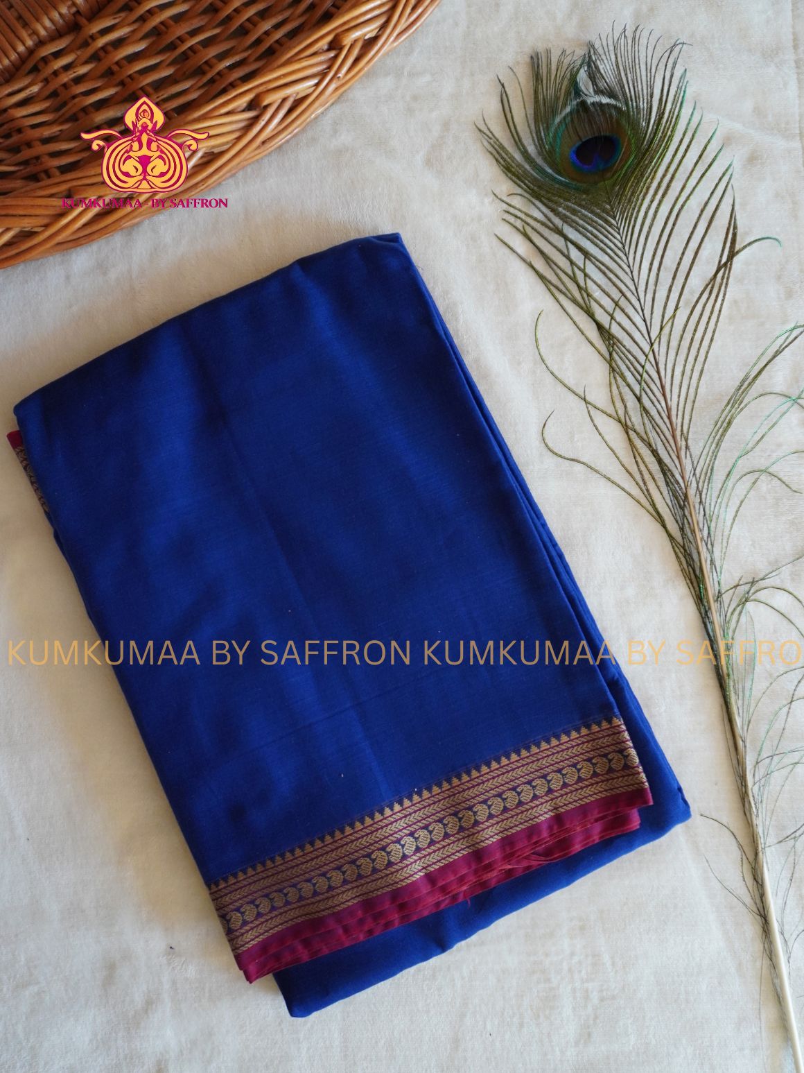 NARAYANPET - BLUE AND MAJANTA SAREE - MANGO BORDER- WITH BLOUSE - Kumkumaa SPECIAL COLLECTION- COMFORT MEETS TRADITION