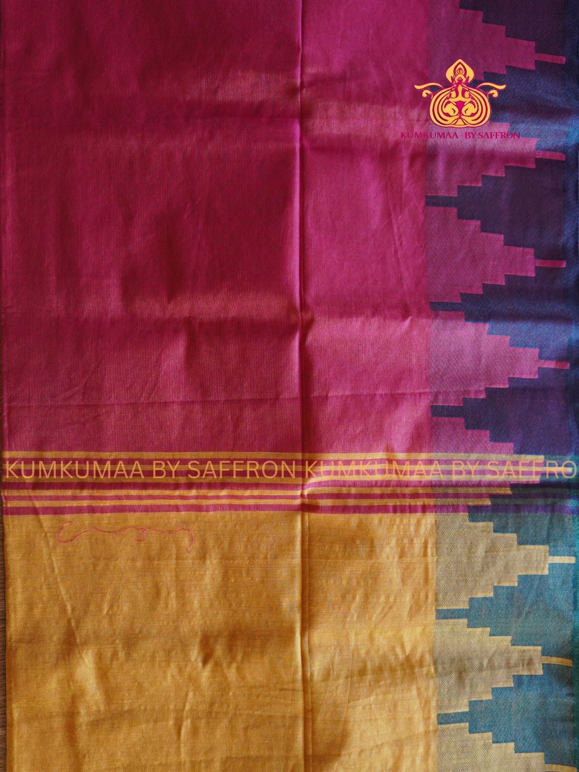 TISSUE KATHI COTTON- YELLOW AND PINK SAREE WITH BLOUSE- TISSUE TEMPLE BORDER DESIGN - Kumkumaa Exclusive SOFT KADHI COTTON - FANCY COMFORT