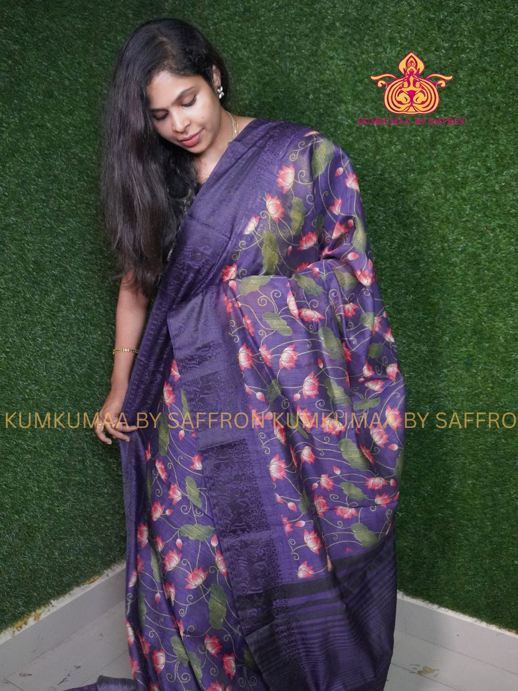 SOFT COTTON - PURPLE - FLOWER DESIGN SAREE - WARRIOR WEAVING BORDER - LATEST COLLECTION - KUMKUMAA BY SAFFRON - UNIQUE DESIGN