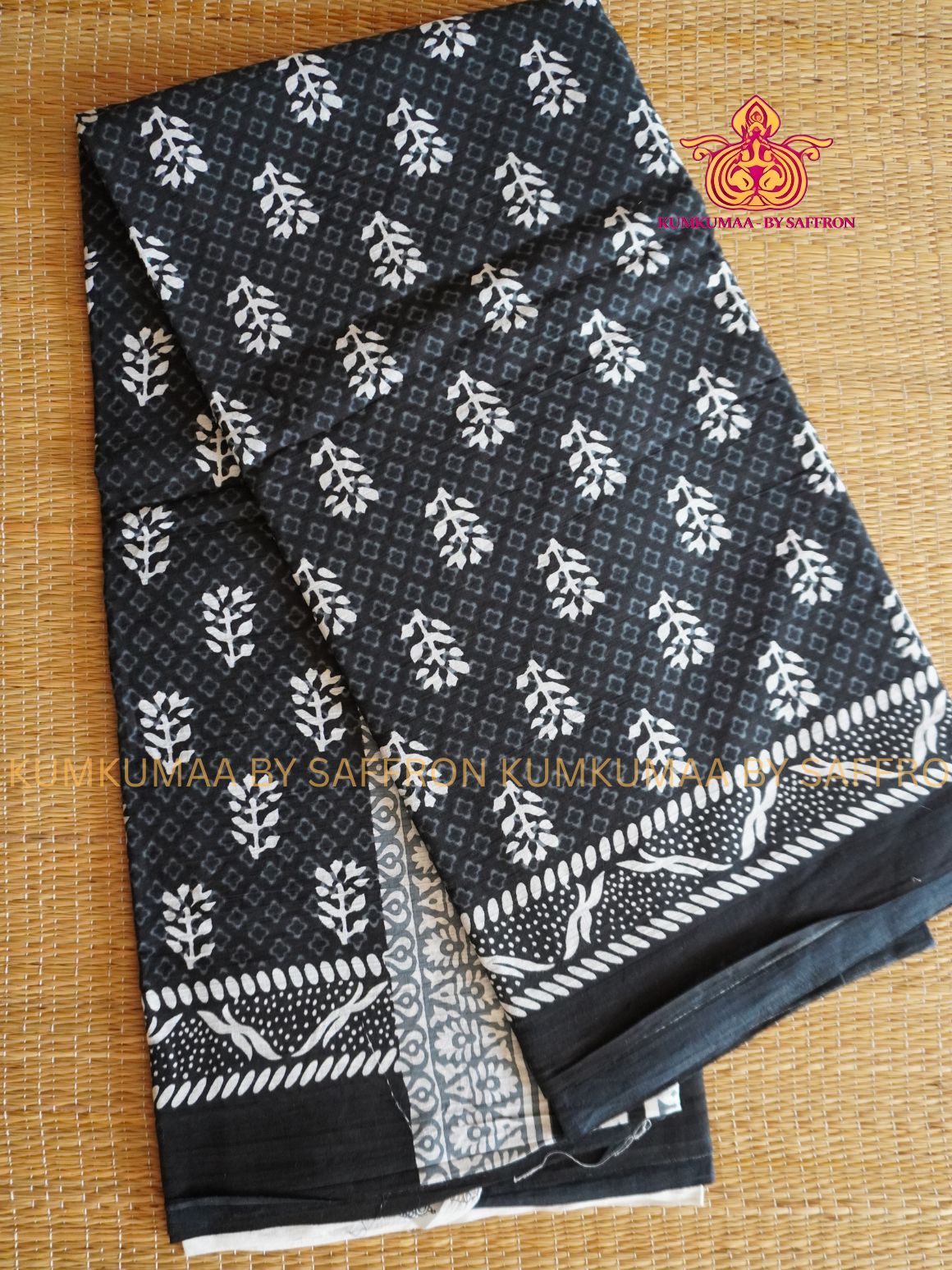 MUL COTTON-BLACK SAREE WITH BLOUSE - SOFTEST EVERYDAY WEAR - BEST COTTON SAREE- COMFORT AND TRENDY - STYLE WITH COMFORT - Kumkumaa EVERYDAY SAREE