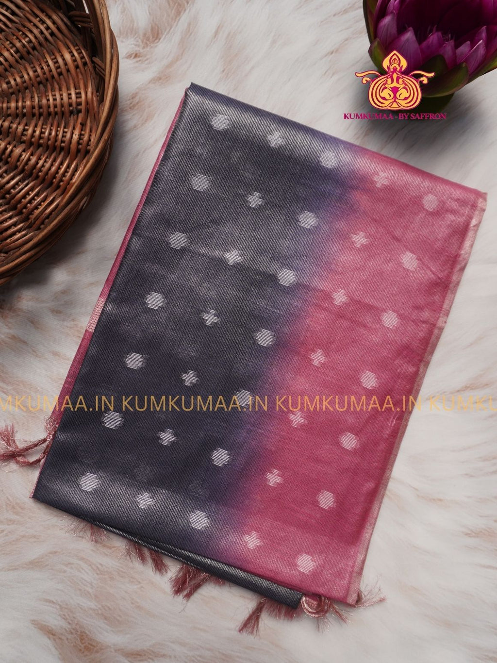 FANCY SAREE - PINK AND PURPLE - GOLD PRINTS ALL OVER- TRENDY WEAR SAREE- Beautiful saree for women - KUMKUMAA FANCY FOR ALL OCCASION