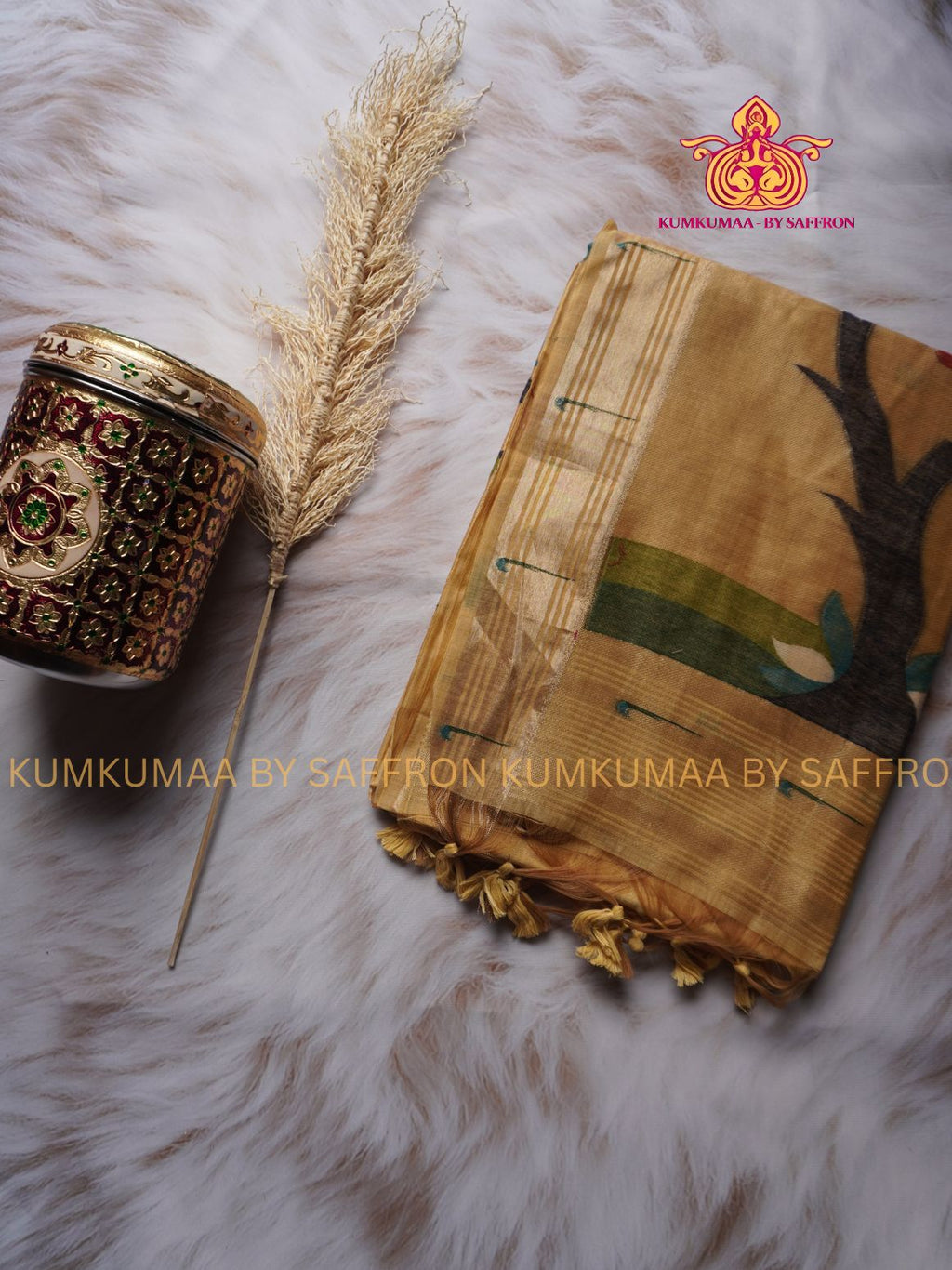 PAITHANI SAREE - MANGO YELLOW SAREE WITH PAITHANI DESIGN - ETHNIC WEAR - EXCLUSIVE KUMKUMAA COLLECTION- MUNGA COTTON MATERIAL - PREMIUM QUALITY - GORGEOUS AND ROYAL