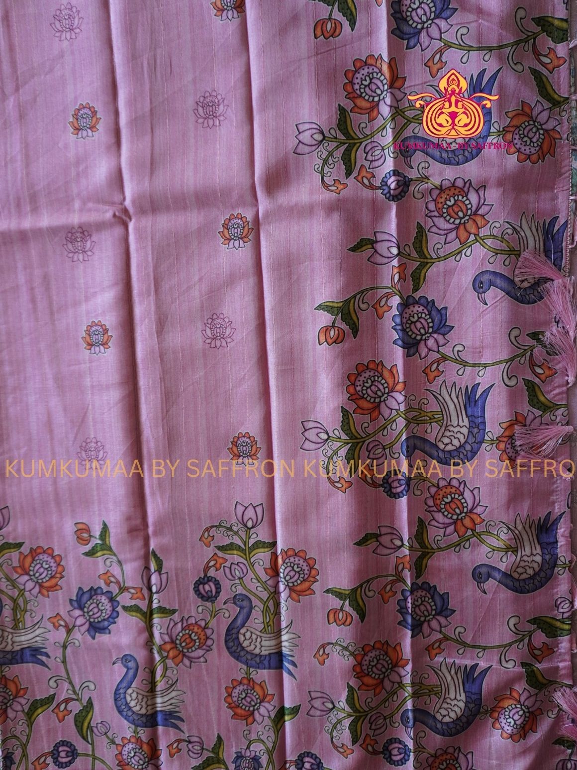TUSSAR SILK -PINK WITH FLORAL AND PEACOCK PRINTED SAREE - LATEST COLLECTION - KUMKUMAA BY SAFFRON - UNIQUE DESIGN