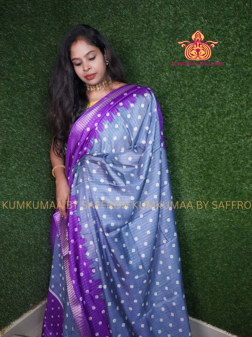 Dola Silk - COMFORTABLE FESTIVE Beautiful saree for women- BLUE GREY AND PURPLE - TIE-DYE PRINT - BHANDINI PRINT - KUMKUMAA TRENDY TRADITIONAL WEAR - Comfort - Confidence - Elegance