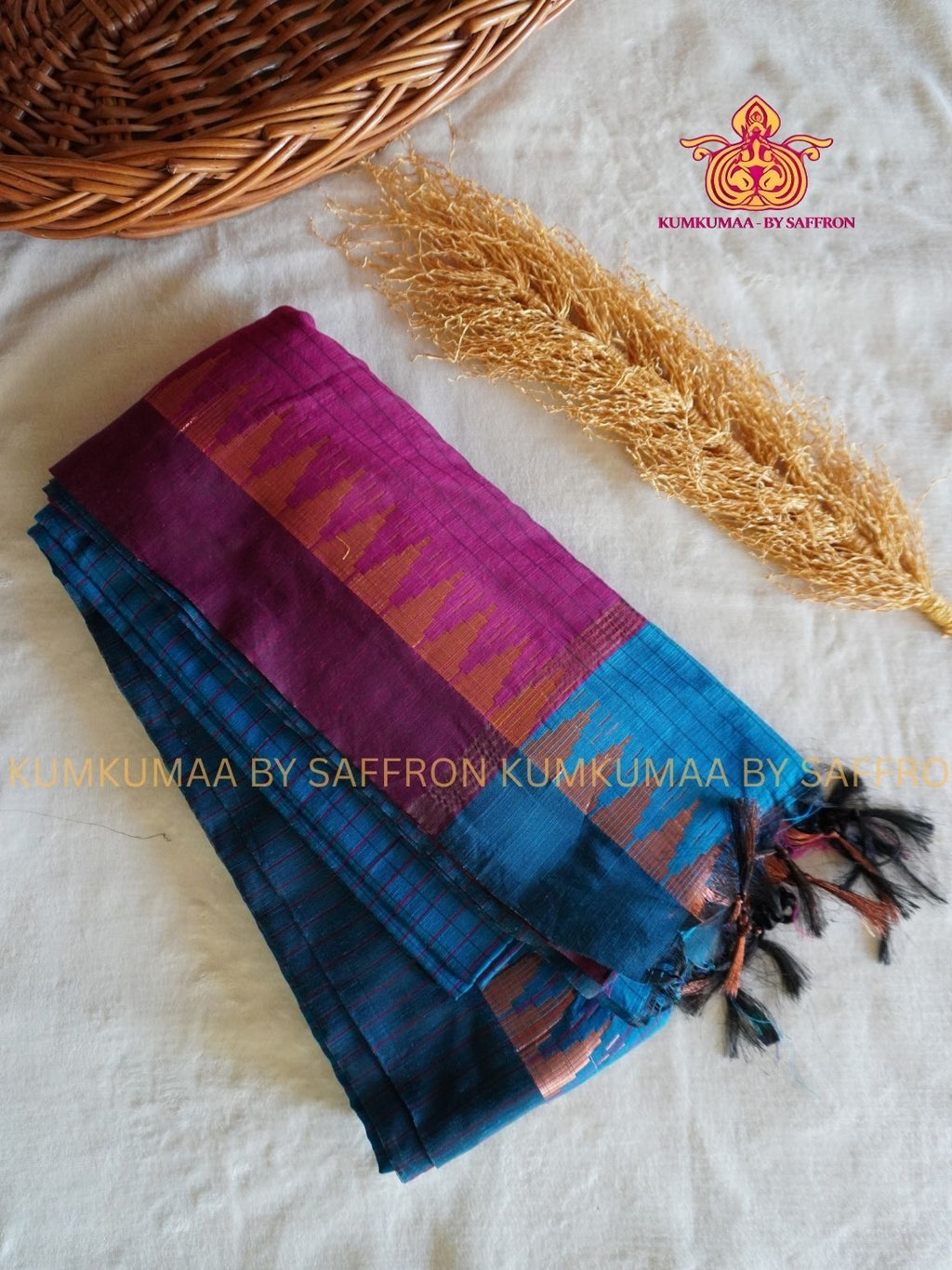 PURE COTTON-BLUE AND PINK CHECKED SAREE WITH BLOUSE - SOFT COMFORTABLE AND TRENDY - PODI KATTAM - Kumkumaa Exclusive COLLECTION - LATEST ELEGANT SAREE