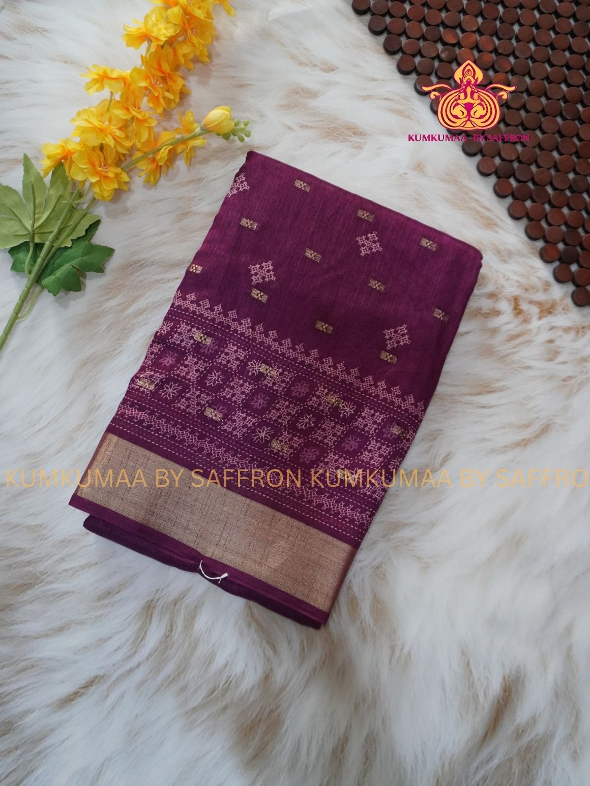 COTTON SILK-MAJANTA SAREE WITH BLOUSE - KANTHA STITCH DESIGN - Kumkumaa FESTIVE - MINIMAL BORDER - OCCASION ELEGANCE - STYLISH AND BEAUTIFUL
