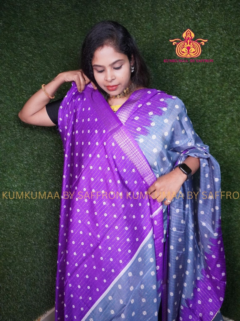 Dola Silk - COMFORTABLE FESTIVE Beautiful saree for women- BLUE GREY AND PURPLE - TIE-DYE PRINT - BHANDINI PRINT - KUMKUMAA TRENDY TRADITIONAL WEAR - Comfort - Confidence - Elegance