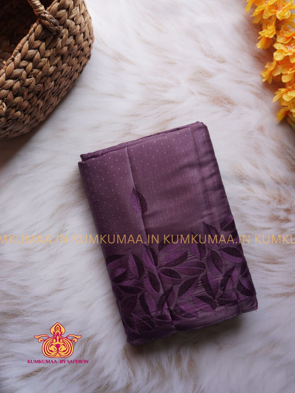 BUTTERSILK TUSSAR - MAJANTA COLOUR - LEAF DESIGN SELF EMBROIDERED SAREE - EMBOSED SELF DESIGN - LATEST COLLECTION - KUMKUMAA BY SAFFRON - UNIQUE DESIGN